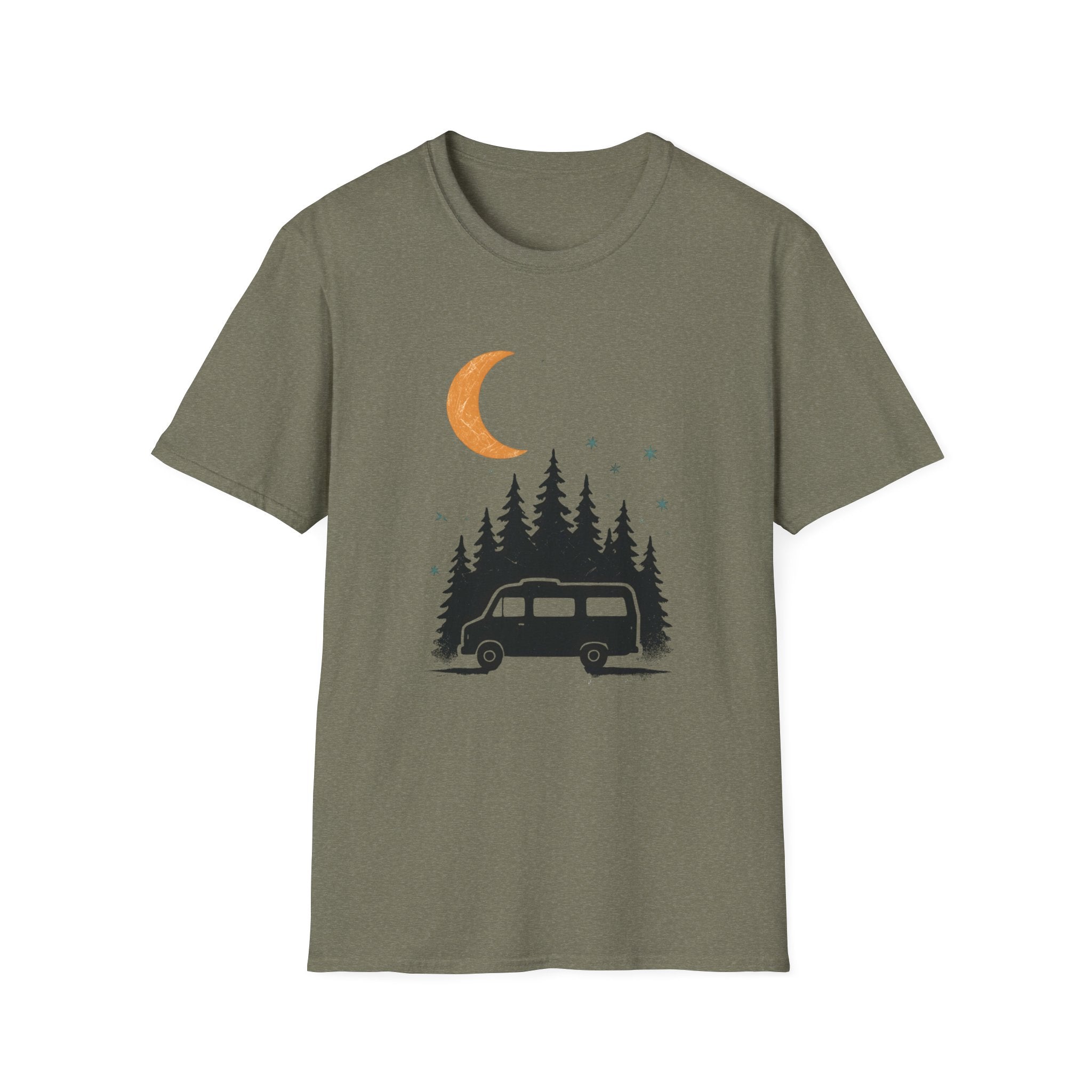 T-Shirt: Retro Camper Night Moon Tee — Forest Van Camping Graphic