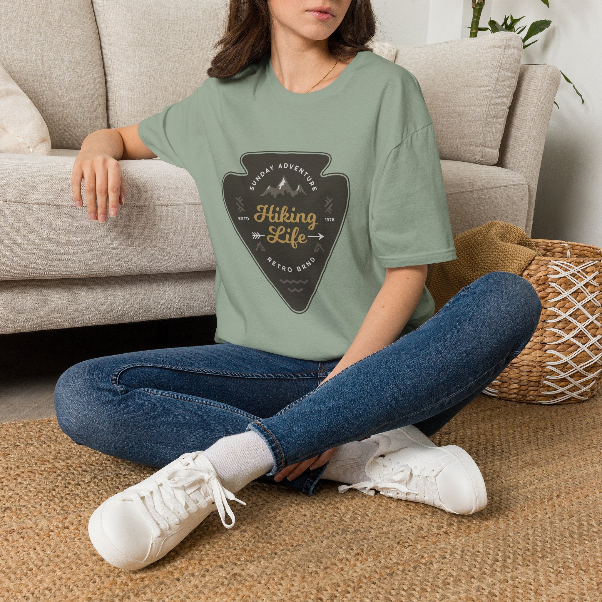 Hiking Life Graphic T-Shirt — Sunday Adventure Mountain Badge Tee