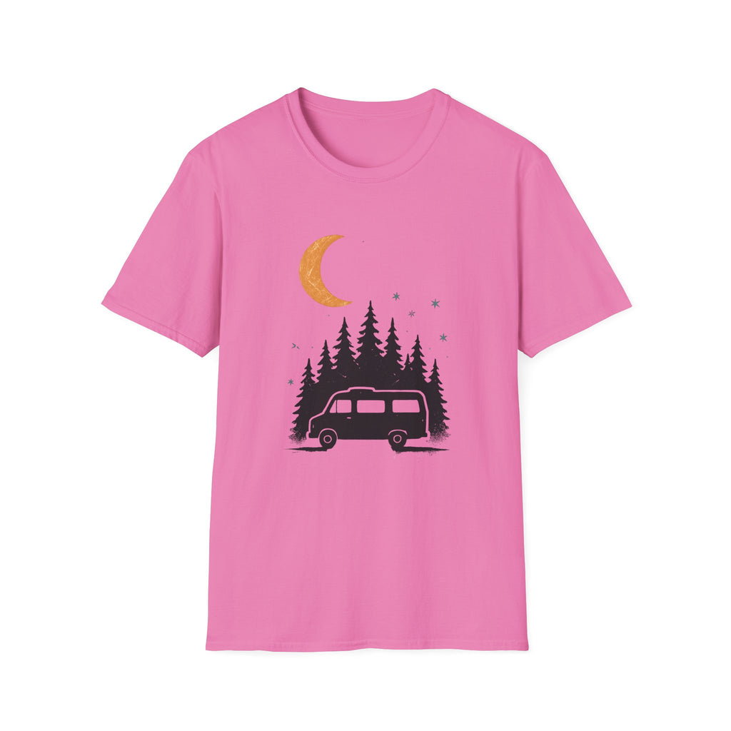 T-Shirt: Retro Camper Night Moon Tee — Forest Van Camping Graphic