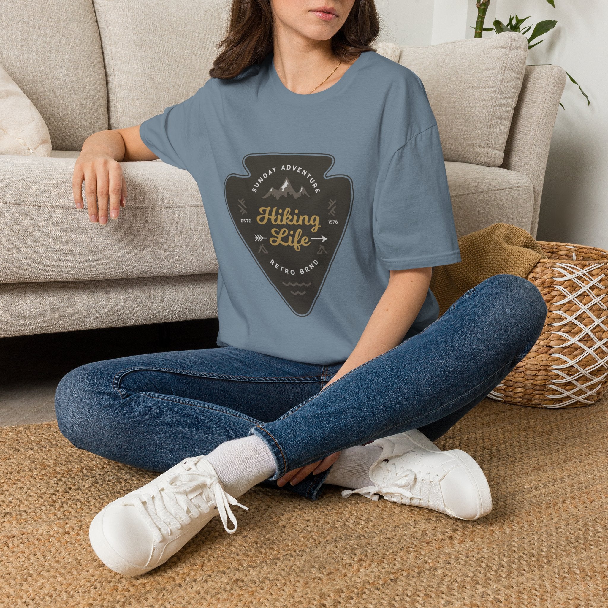 Hiking Life Graphic T-Shirt — Sunday Adventure Mountain Badge Tee