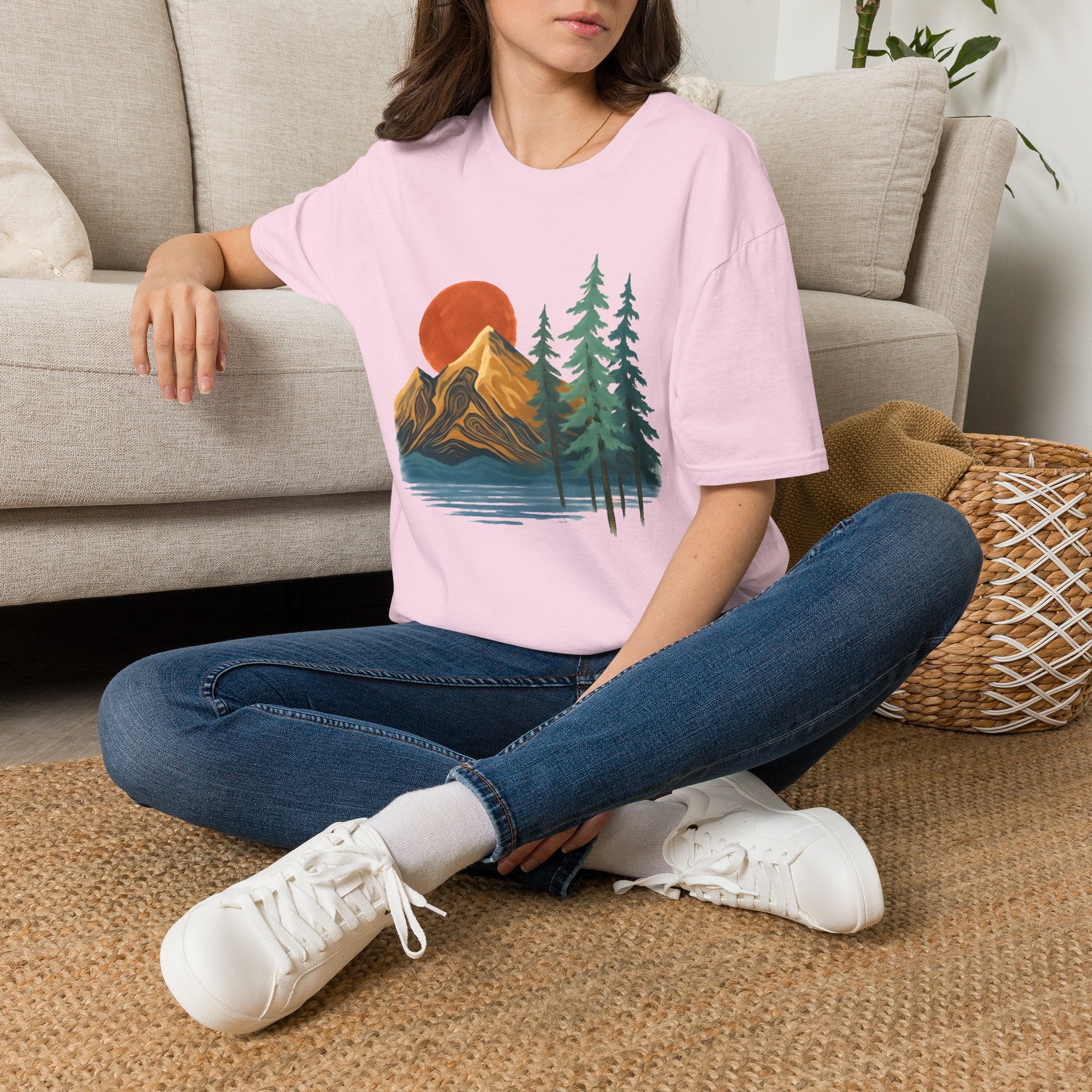 Mountain Sunset T-Shirt — Vintage Pine Forest Graphic