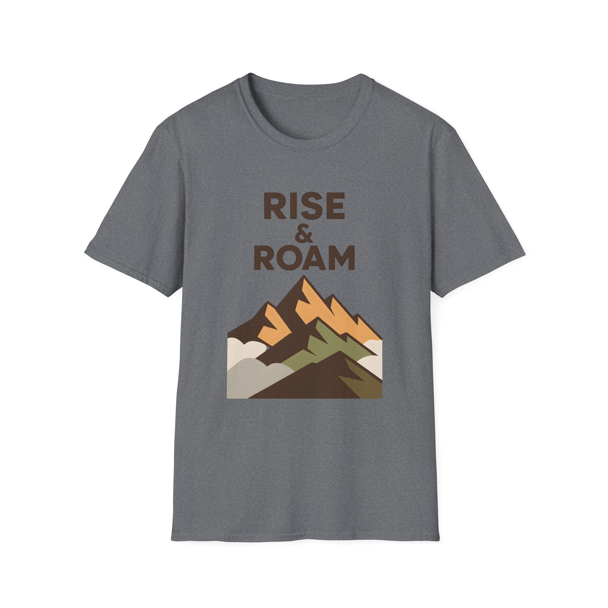 Rise & Roam Mountain T-Shirt — Adventure Graphic Tee for Hikers & Travelers