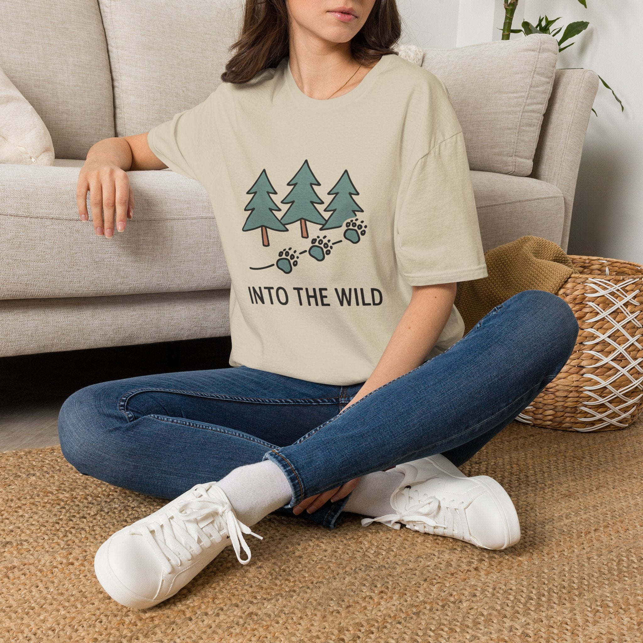 Into the Wild T-Shirt — Pine Trees & Paw Prints Outdoors Tee