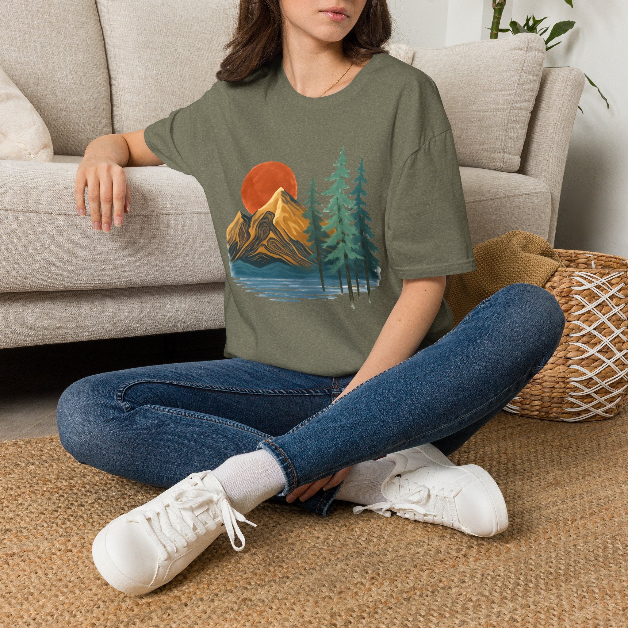 Mountain Sunset T-Shirt — Vintage Pine Forest Graphic