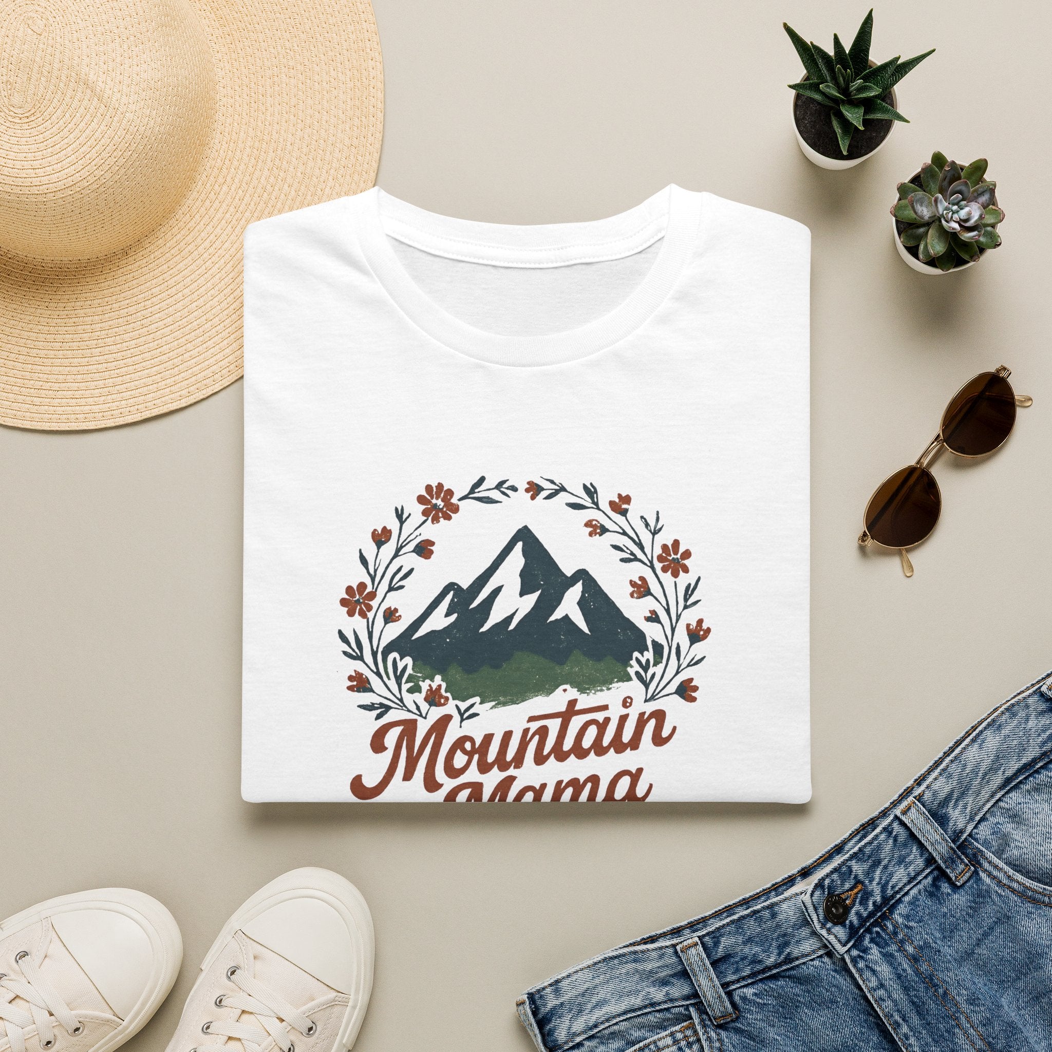 Mountain Mama T-Shirt — Floral Mountain Graphic Tee for Outdoor Moms