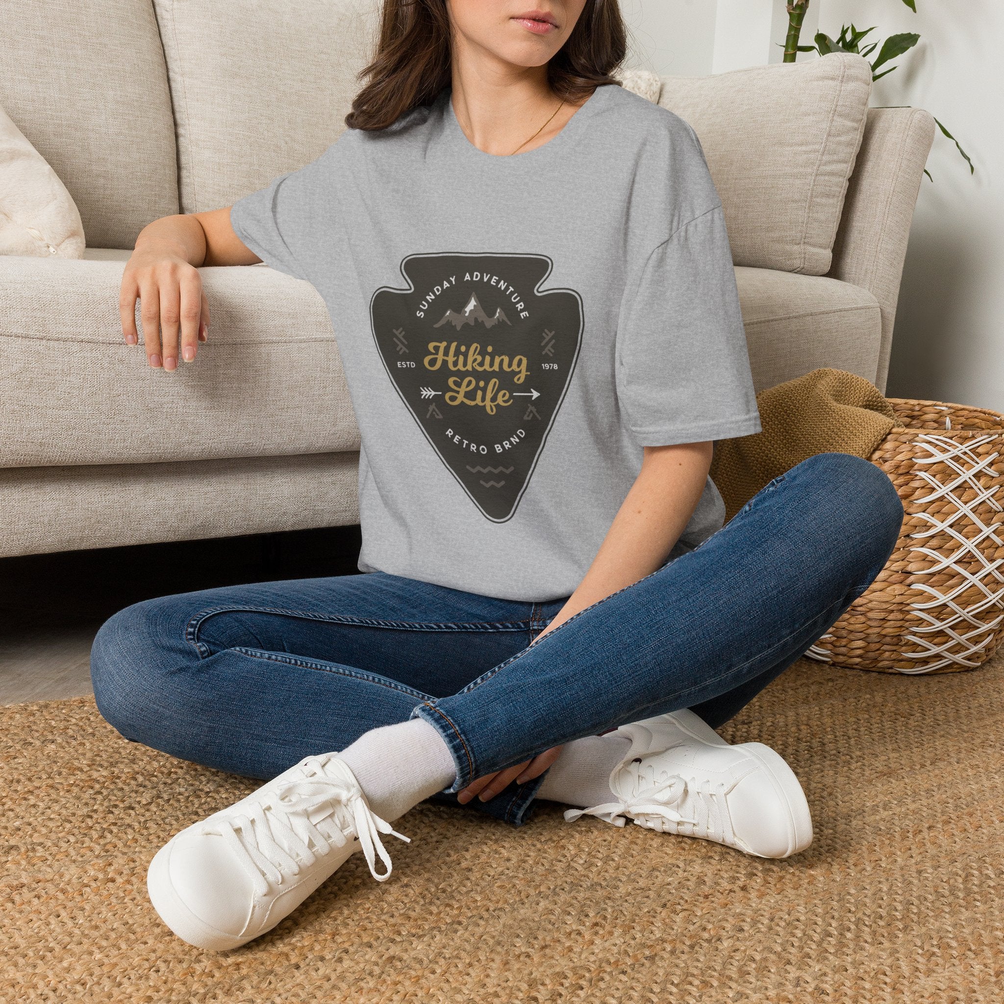 Hiking Life Graphic T-Shirt — Sunday Adventure Mountain Badge Tee