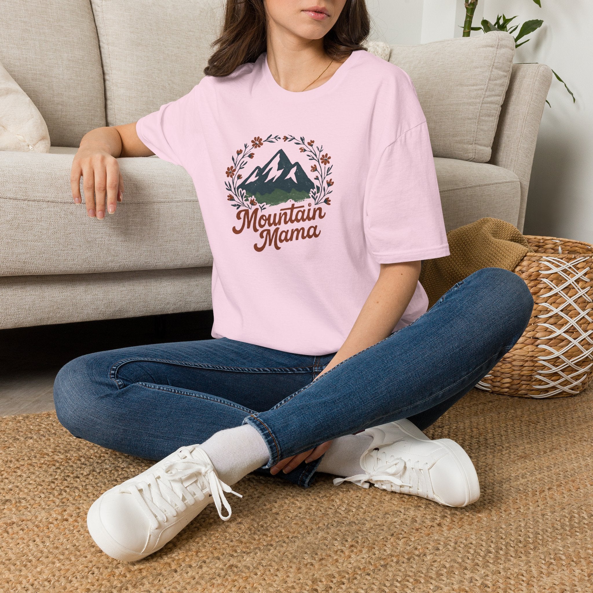 Mountain Mama T-Shirt — Floral Mountain Graphic Tee for Outdoor Moms