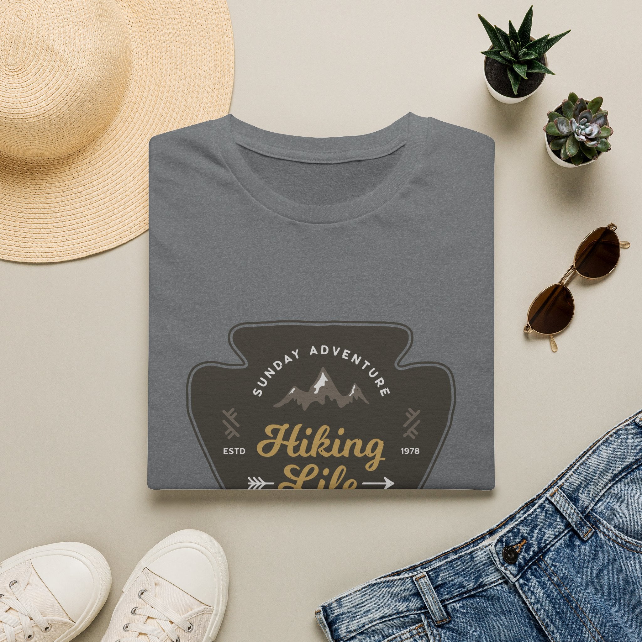 Hiking Life Graphic T-Shirt — Sunday Adventure Mountain Badge Tee