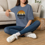 Adventure Awaits T-Shirt — Retro Sunset Forest Graphic Tee
