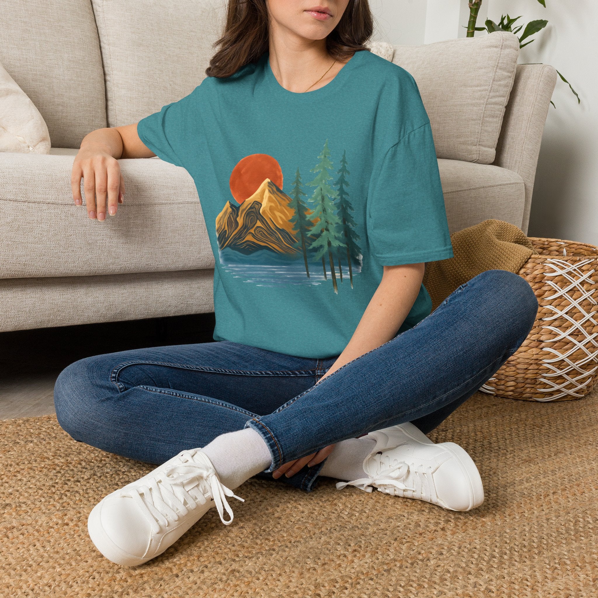 Mountain Sunset T-Shirt — Vintage Pine Forest Graphic
