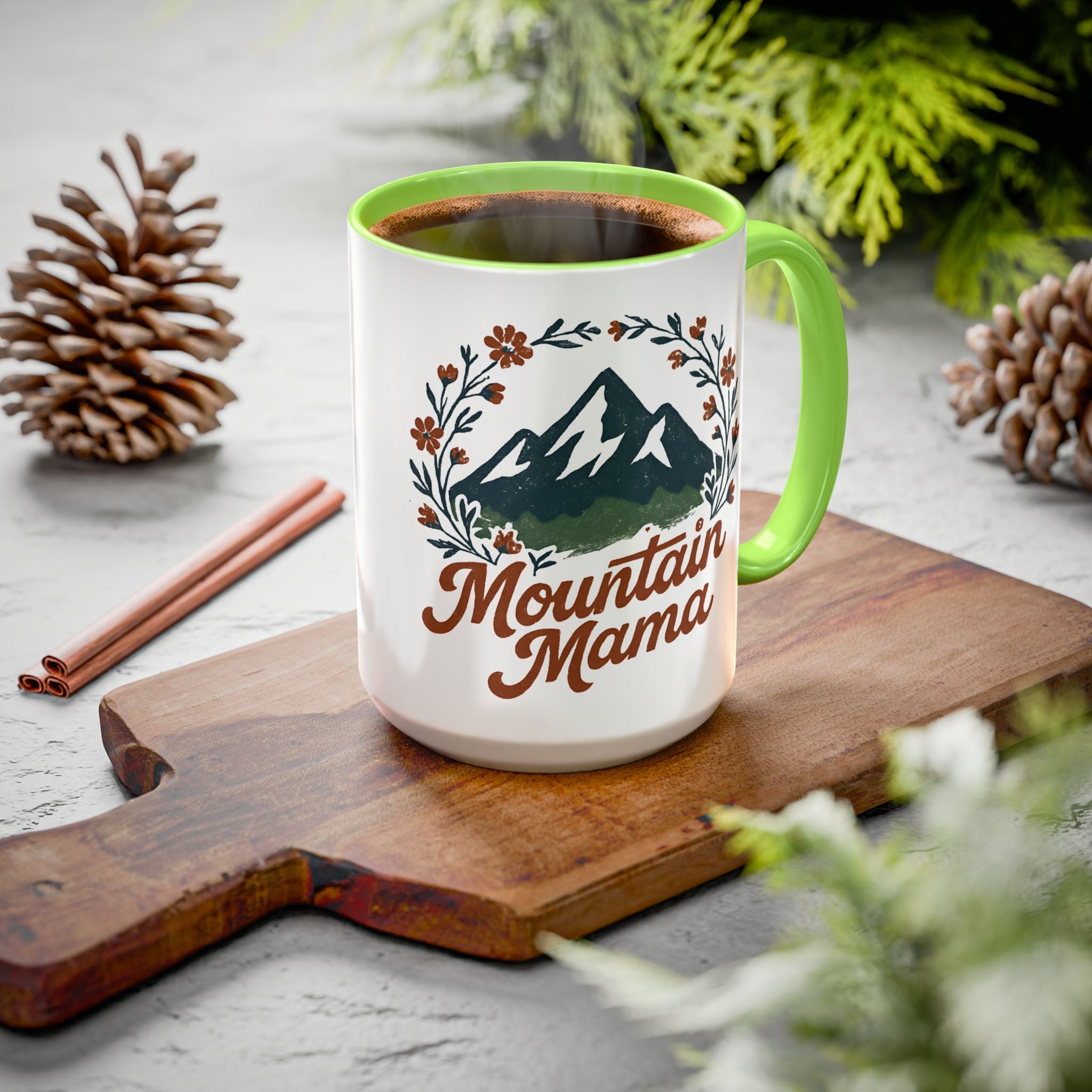 Mountain Mama Coffee Mug — 11oz & 15oz Floral Mountain Ceramic Mug