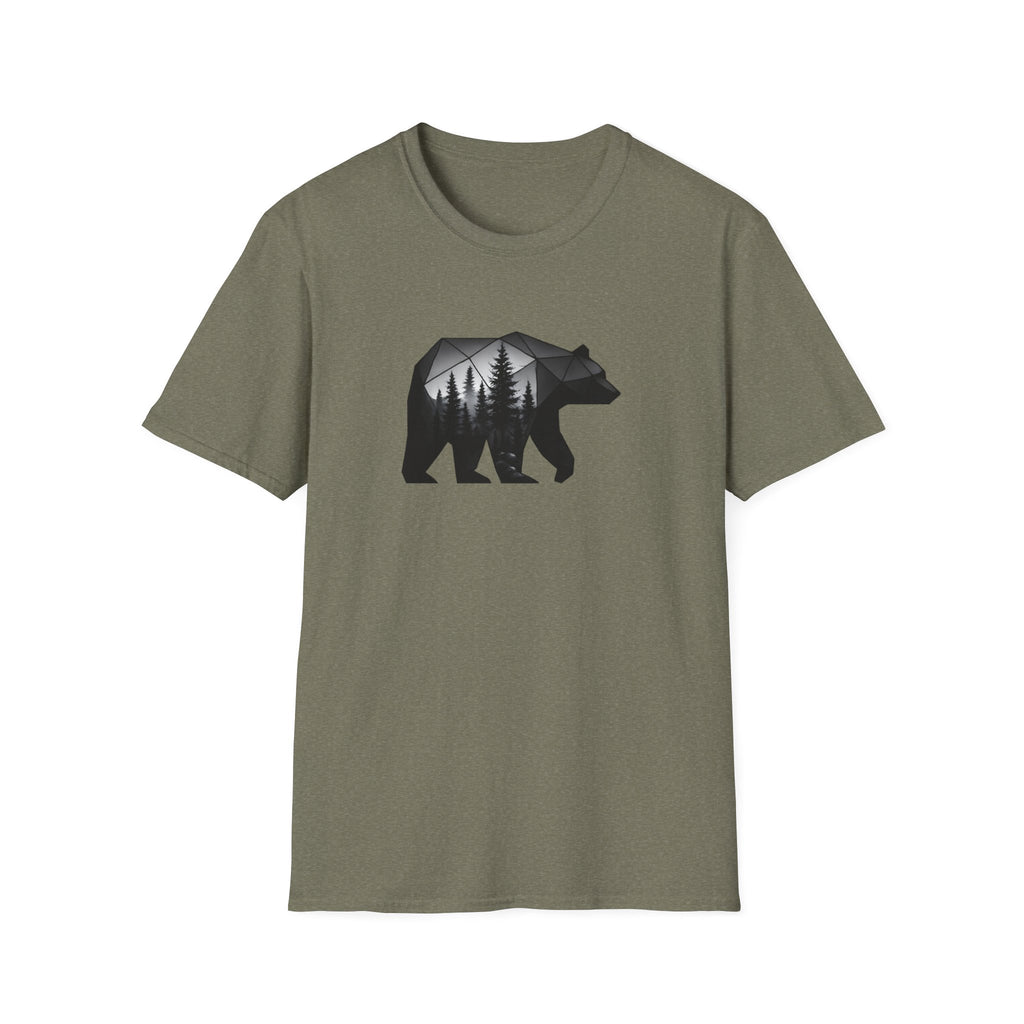 Bear Silhouette T-Shirt — Geometric Forest Graphic Tee