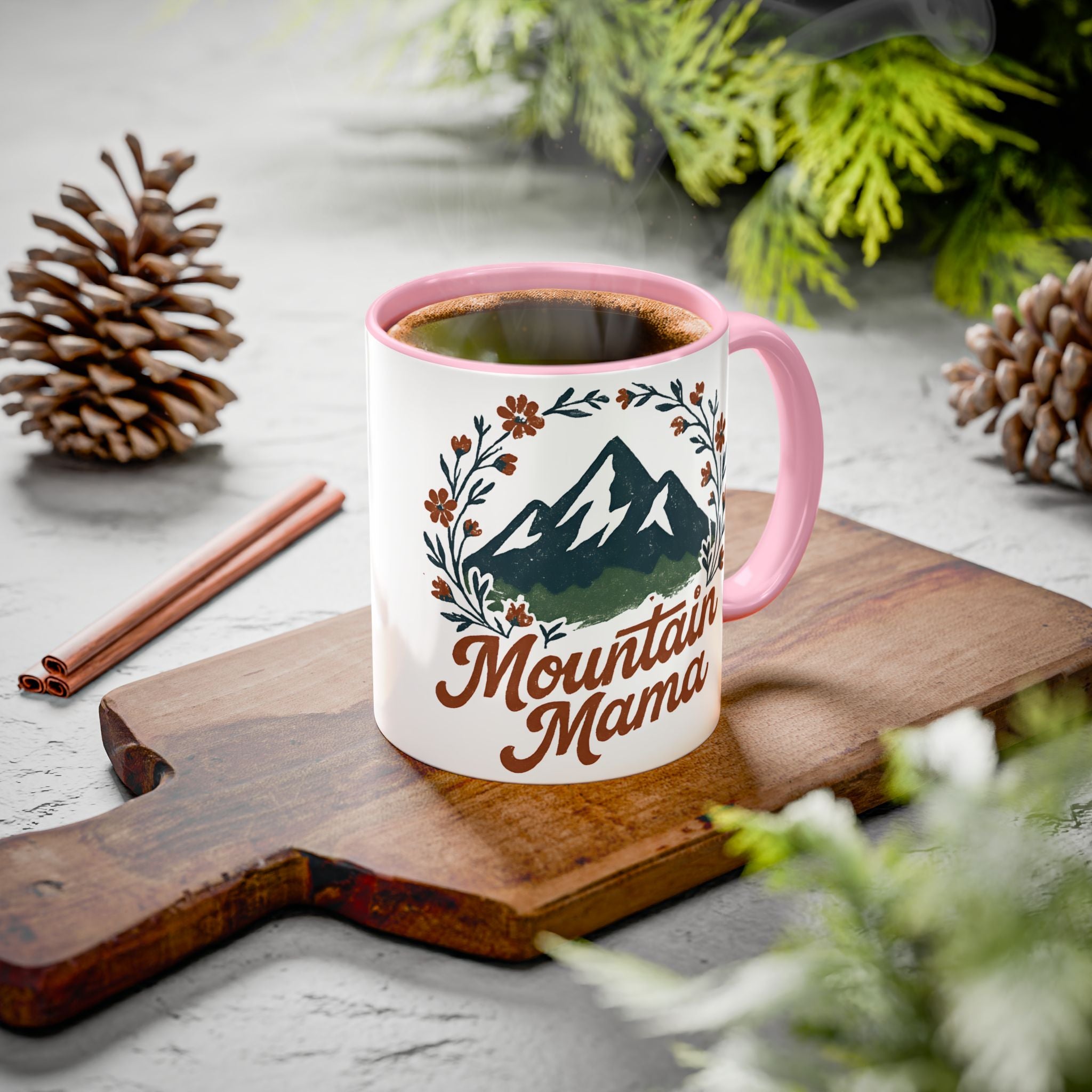 Mountain Mama Coffee Mug — 11oz & 15oz Floral Mountain Ceramic Mug