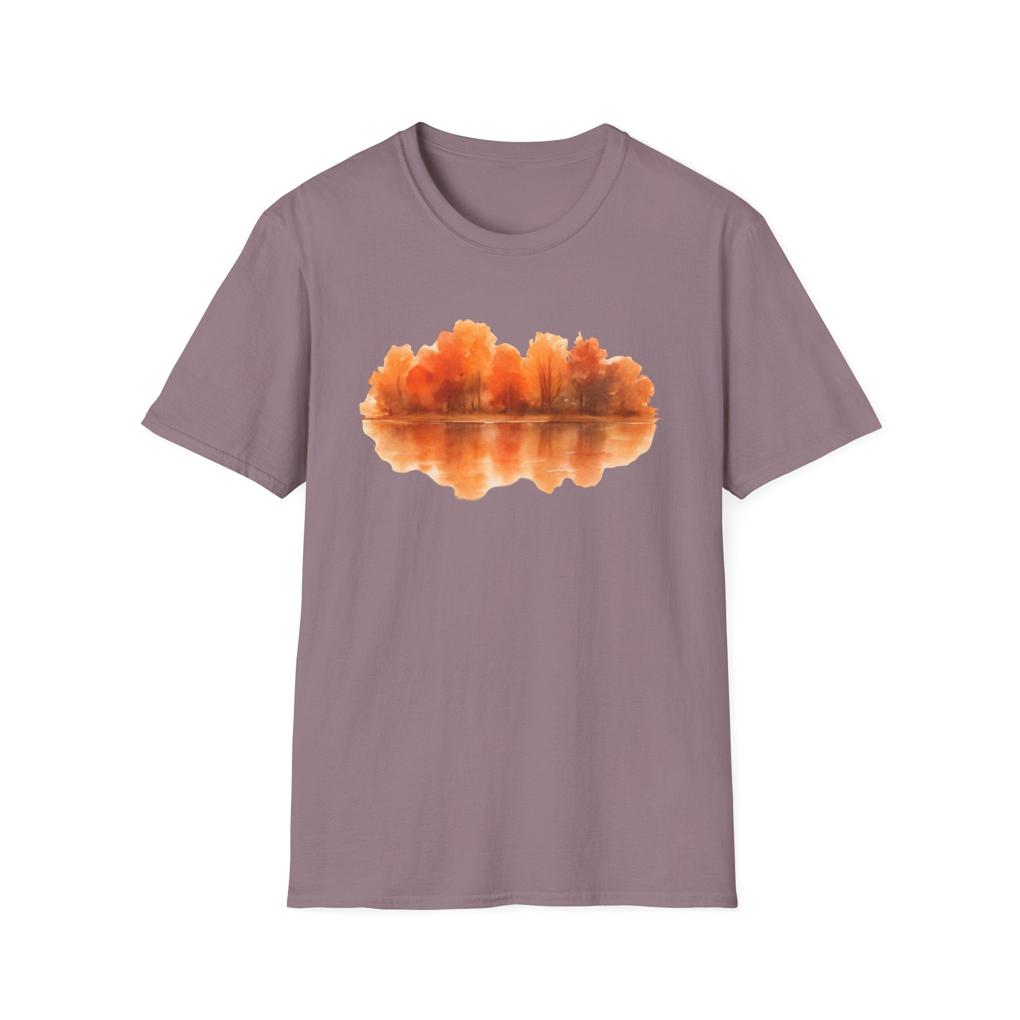 Autumn Lake Reflection T-Shirt — Orange Fall Trees Graphic Tee