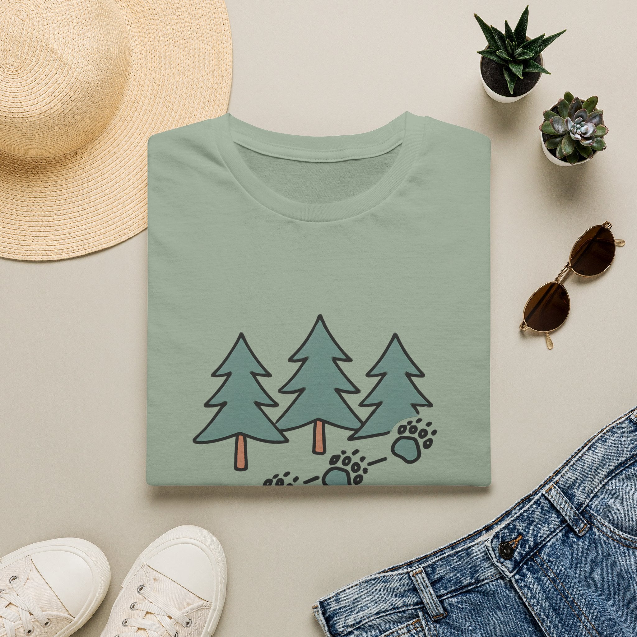 Into the Wild T-Shirt — Pine Trees & Paw Prints Outdoors Tee
