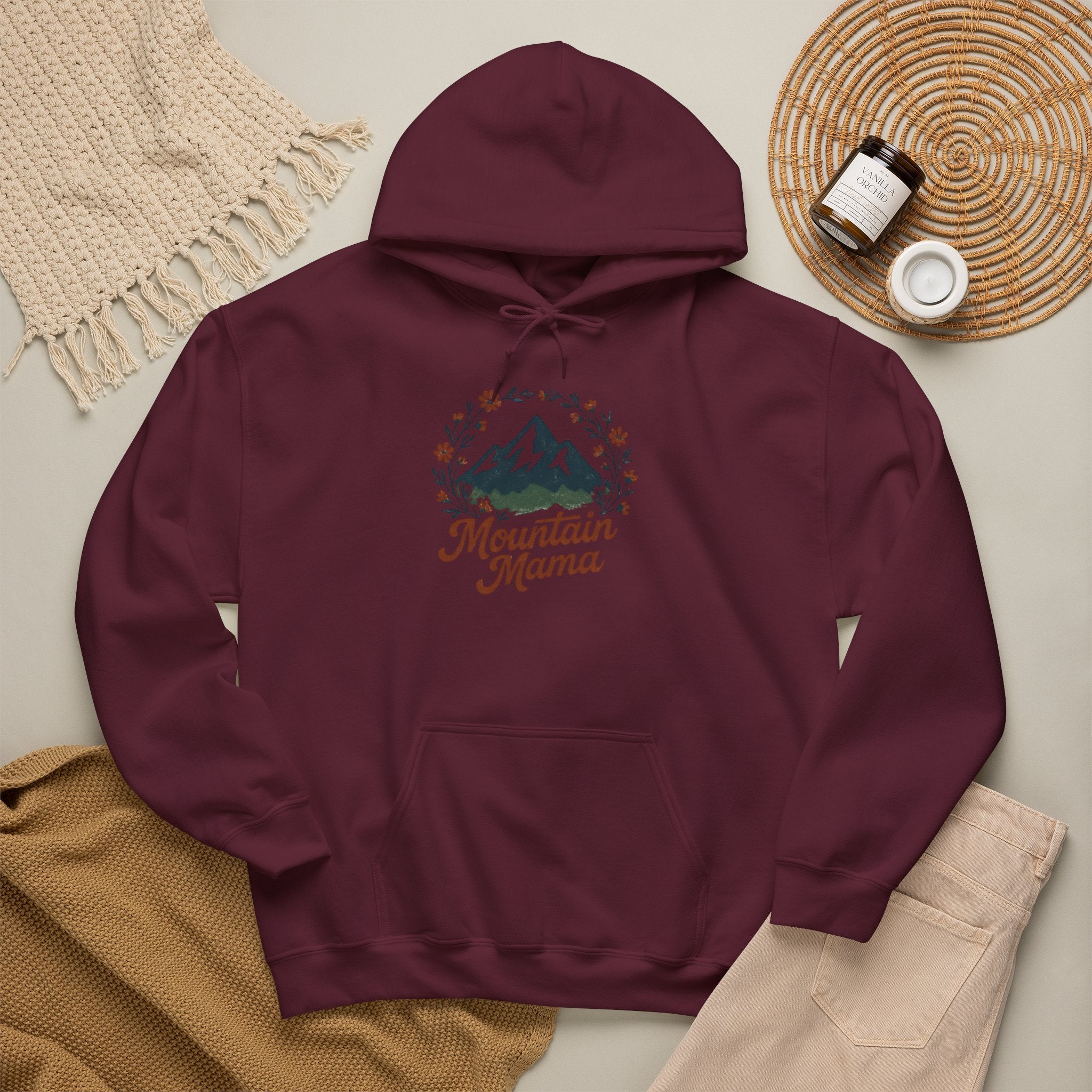 Mountain Mama Hoodie — Floral Mountain Graphic Pullover for Outdoor Moms