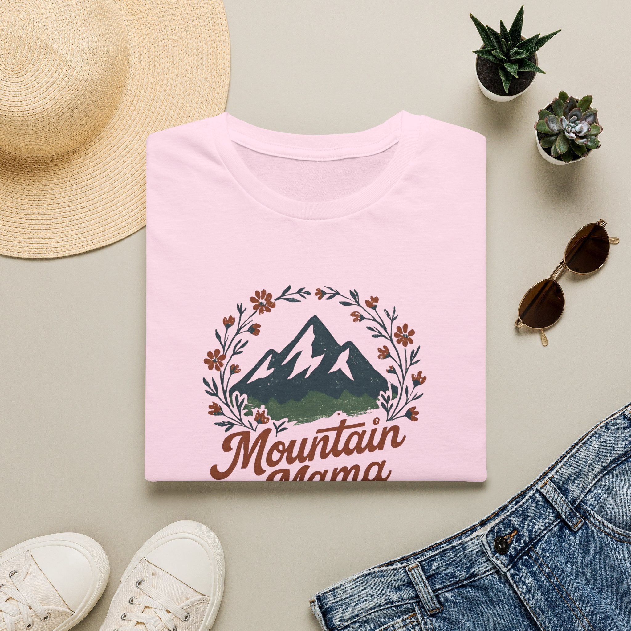 Mountain Mama T-Shirt — Floral Mountain Graphic Tee for Outdoor Moms