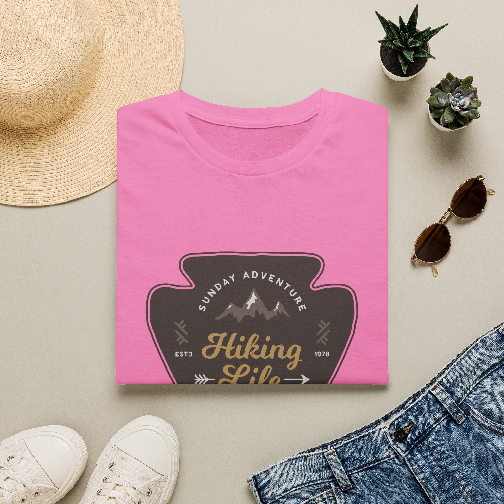 Hiking Life Graphic T-Shirt — Sunday Adventure Mountain Badge Tee