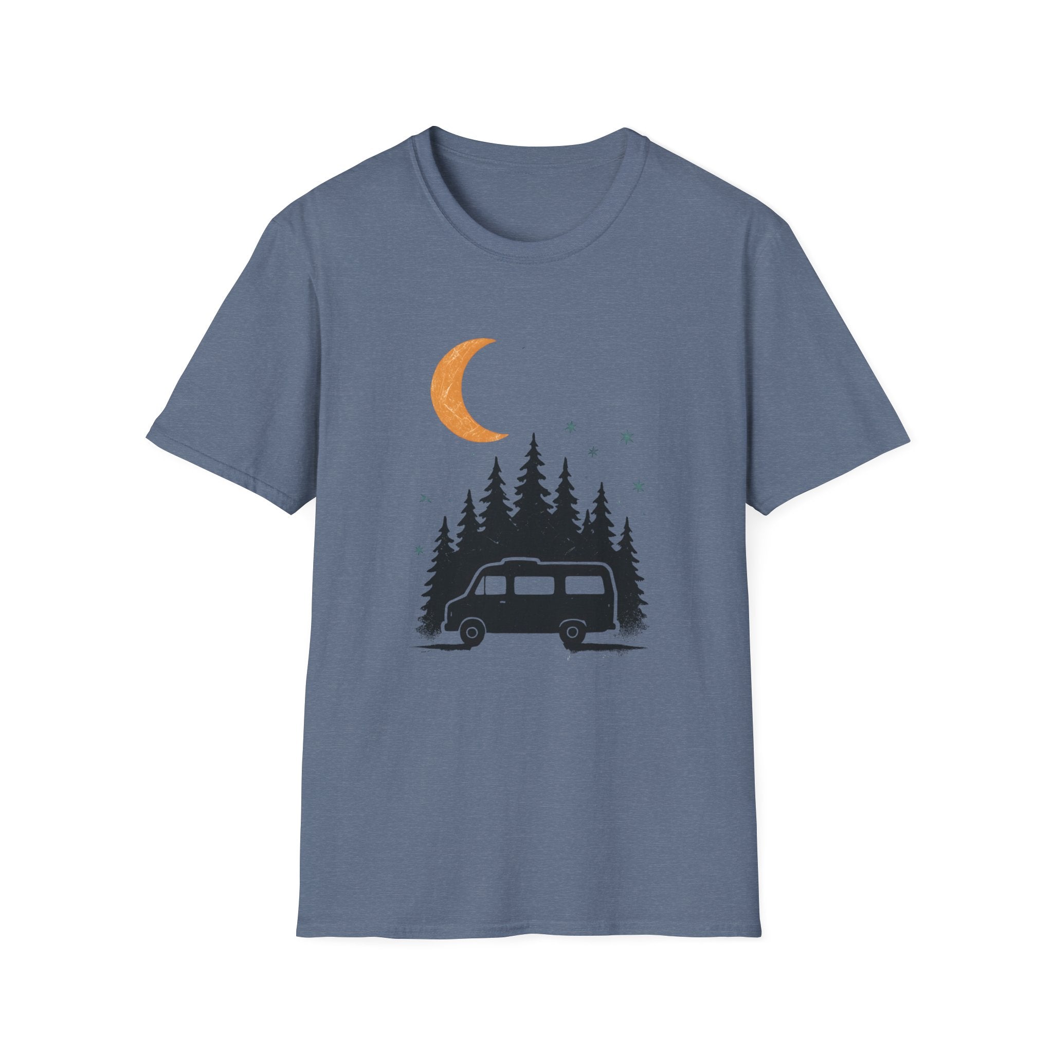 T-Shirt: Retro Camper Night Moon Tee — Forest Van Camping Graphic