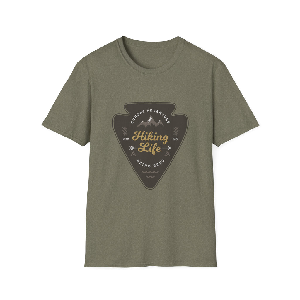 Hiking Life Graphic T-Shirt — Sunday Adventure Mountain Badge Tee