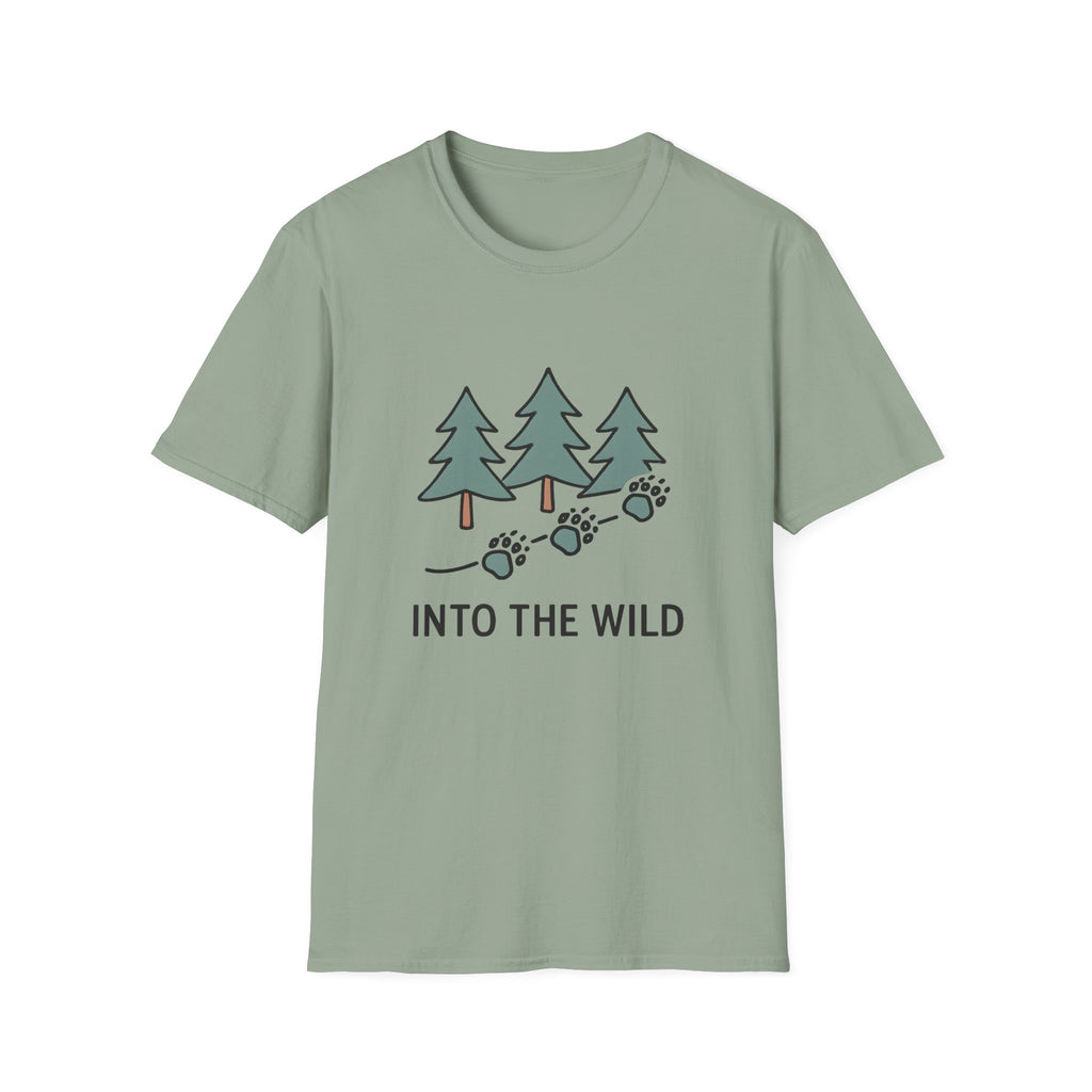 Into the Wild T-Shirt — Pine Trees & Paw Prints Outdoors Tee