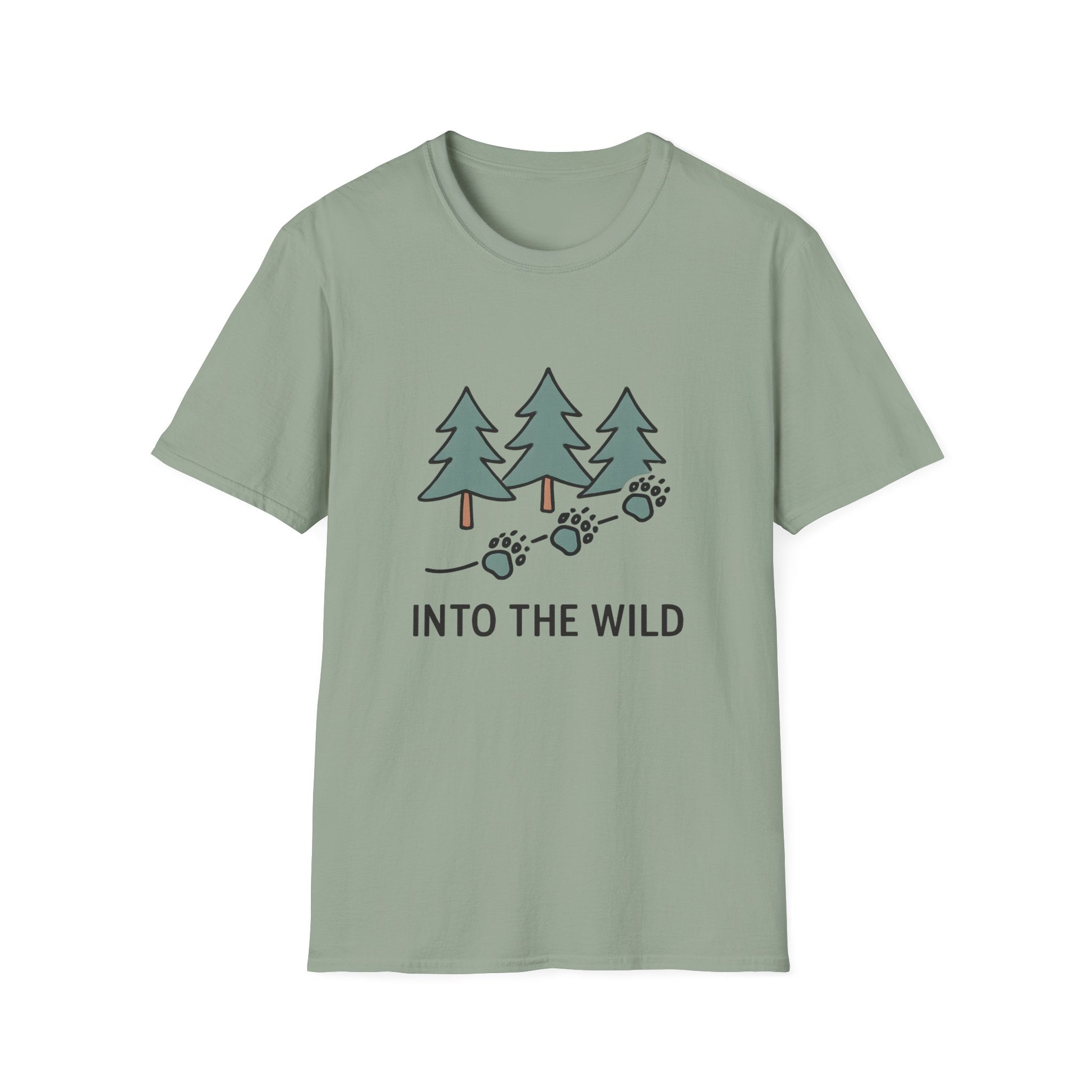 Into the Wild T-Shirt — Pine Trees & Paw Prints Outdoors Tee