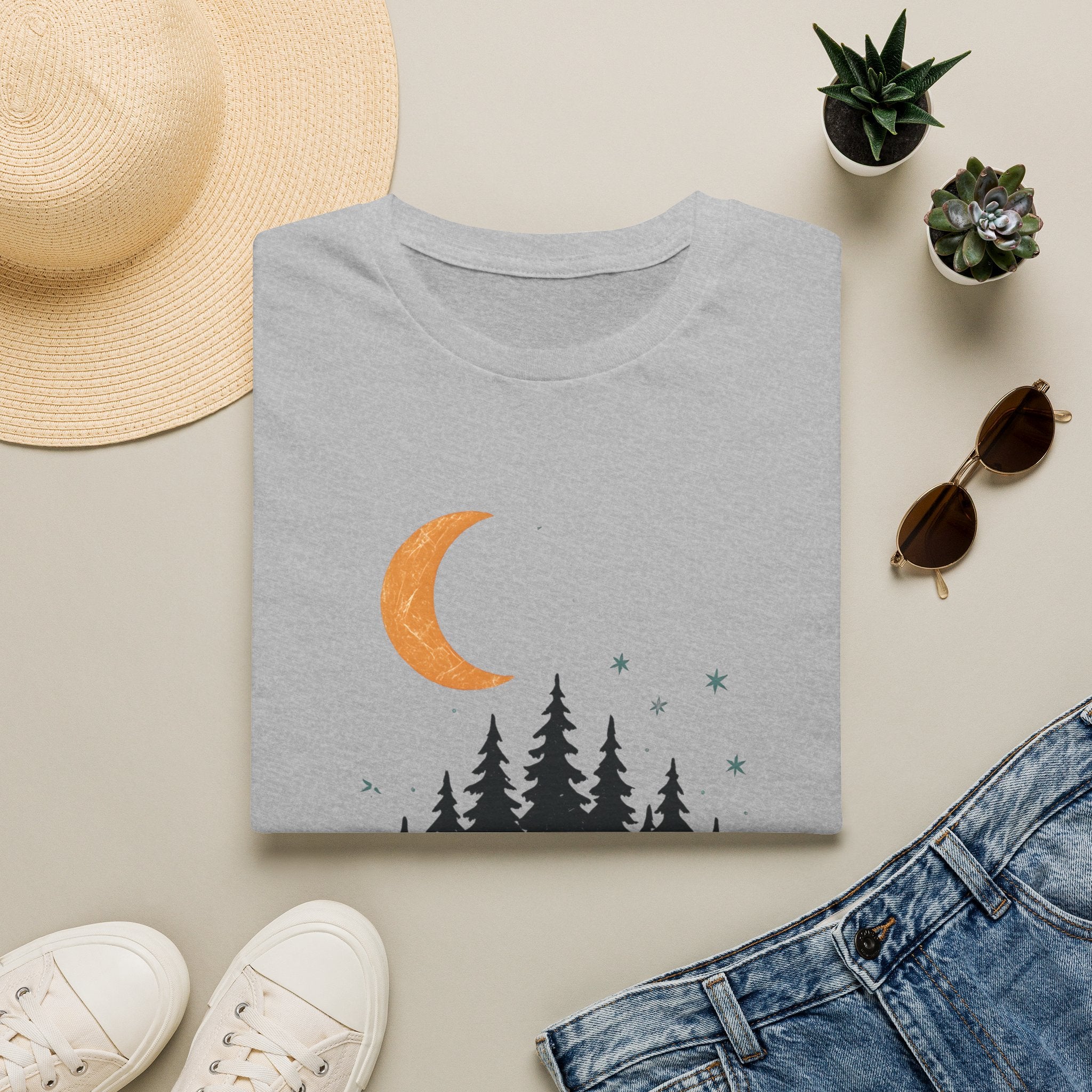 T-Shirt: Retro Camper Night Moon Tee — Forest Van Camping Graphic