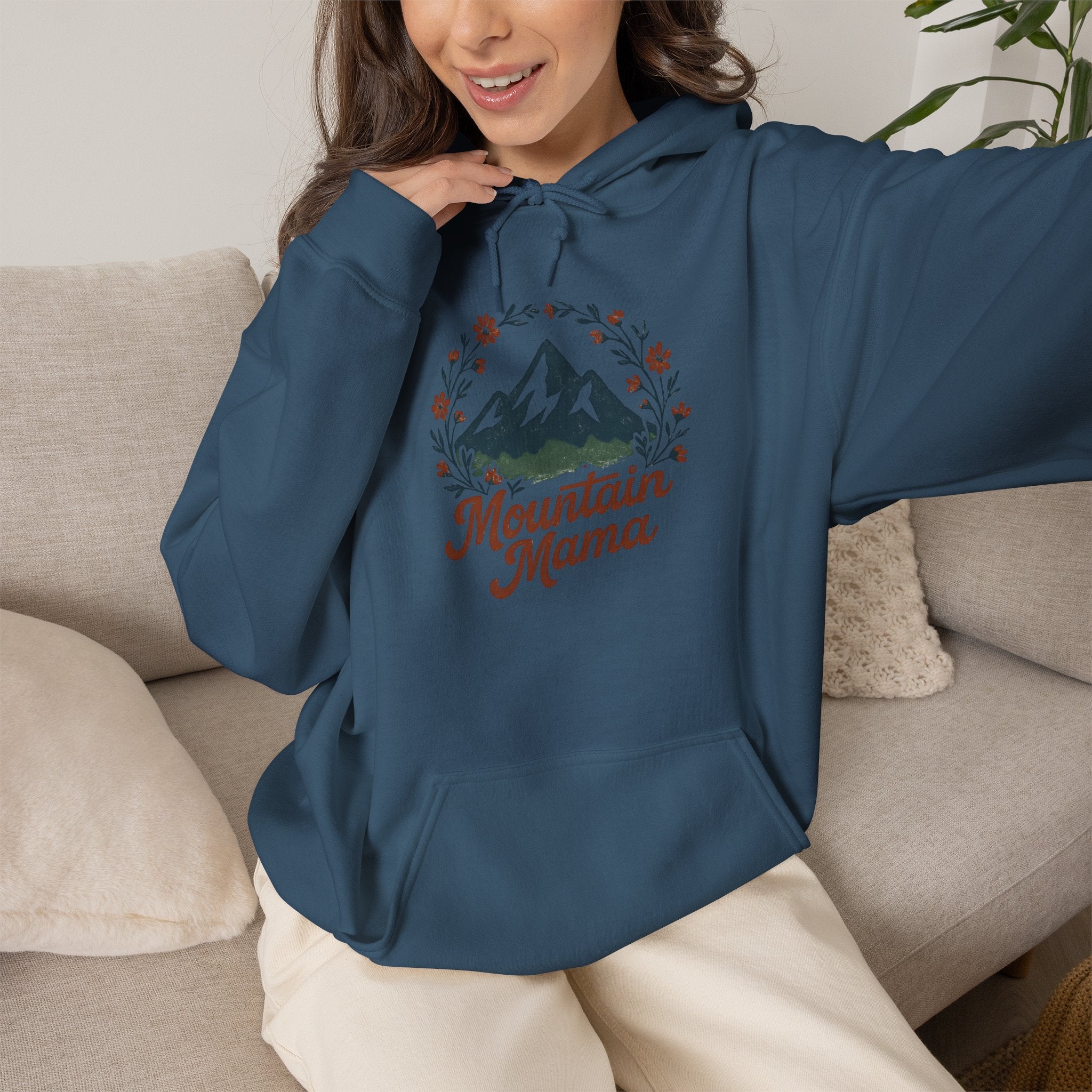 Mountain Mama Hoodie — Floral Mountain Graphic Pullover for Outdoor Moms