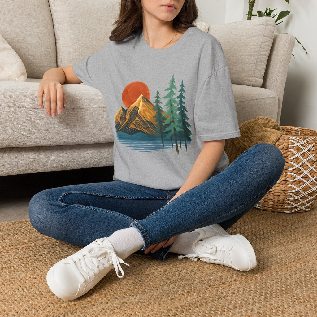 Mountain Sunset T-Shirt — Vintage Pine Forest Graphic
