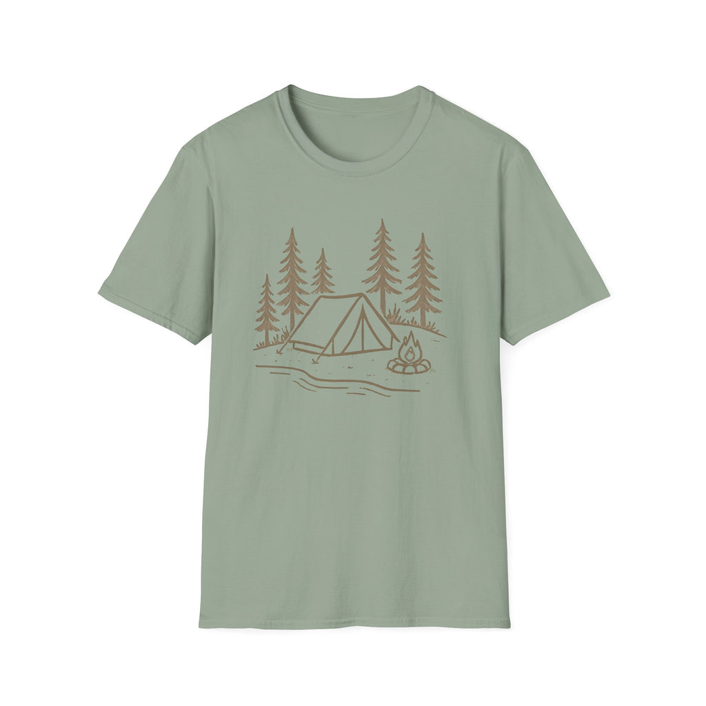 Camping Tent Graphic T-Shirt — Minimal Forest Campsite Tee