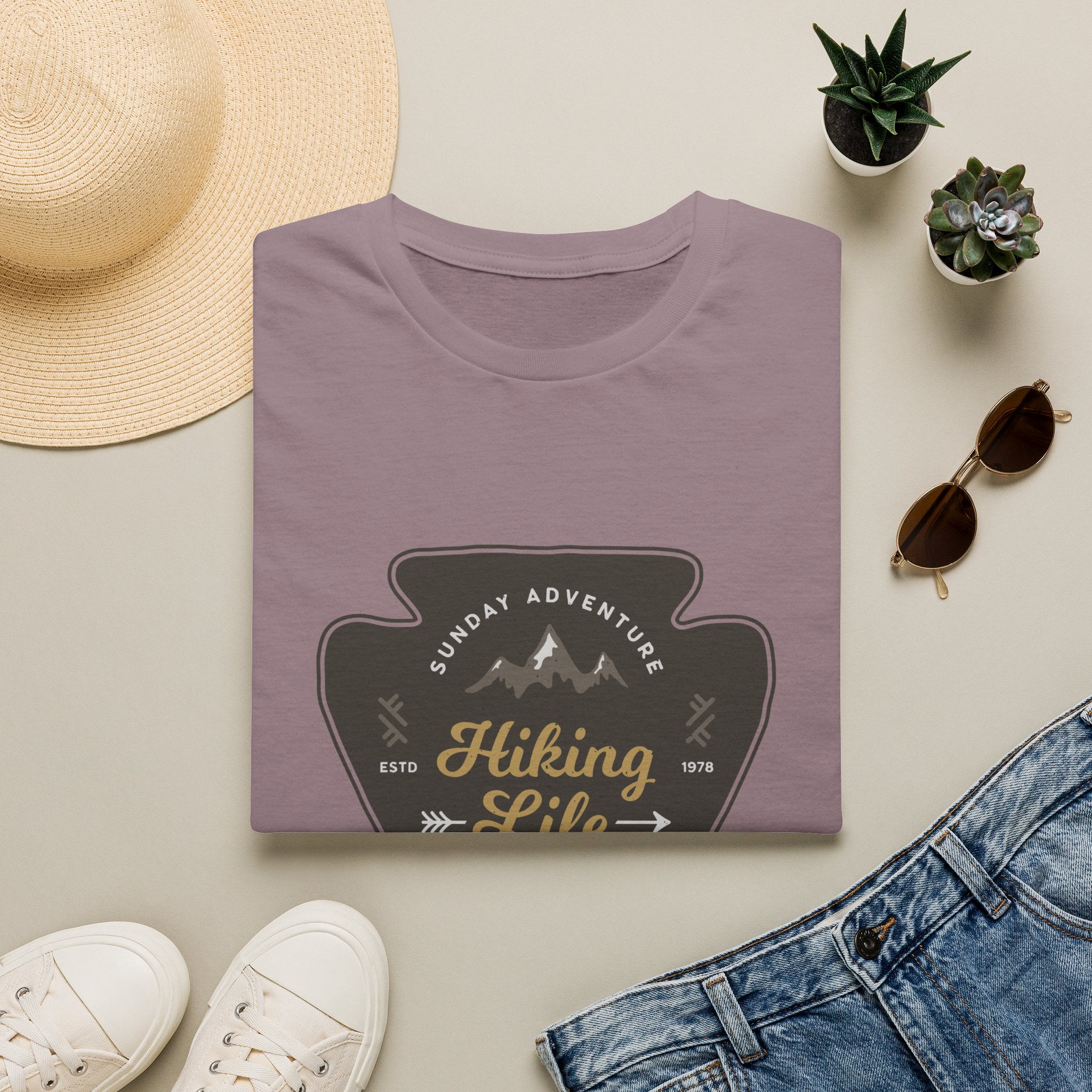 Hiking Life Graphic T-Shirt — Sunday Adventure Mountain Badge Tee