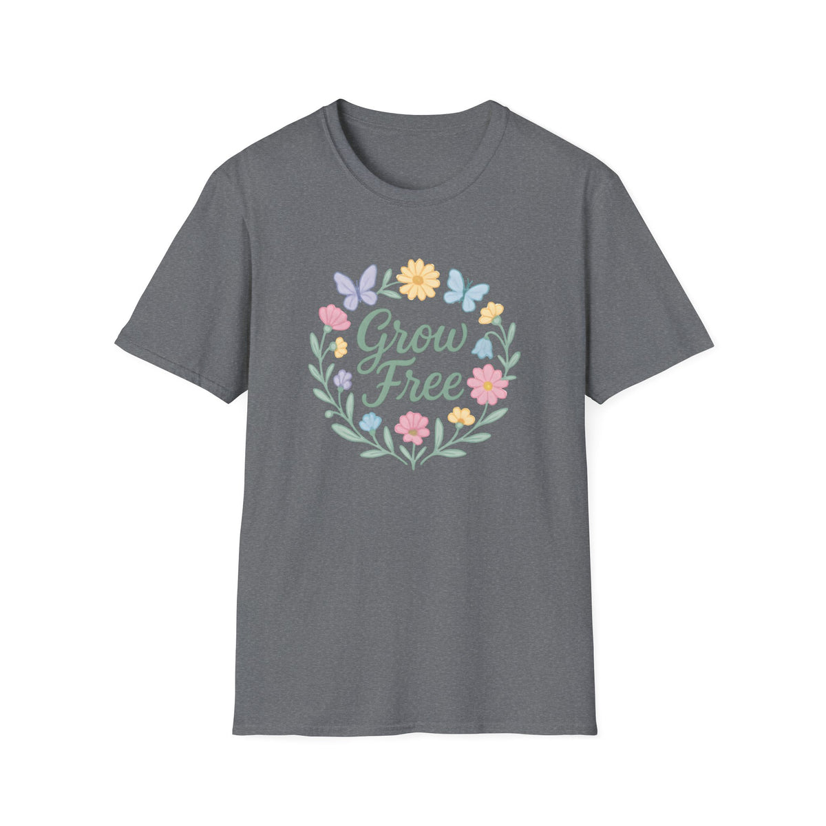 Grow Free Floral T-Shirt — Pastel Garden Butterfly Tee