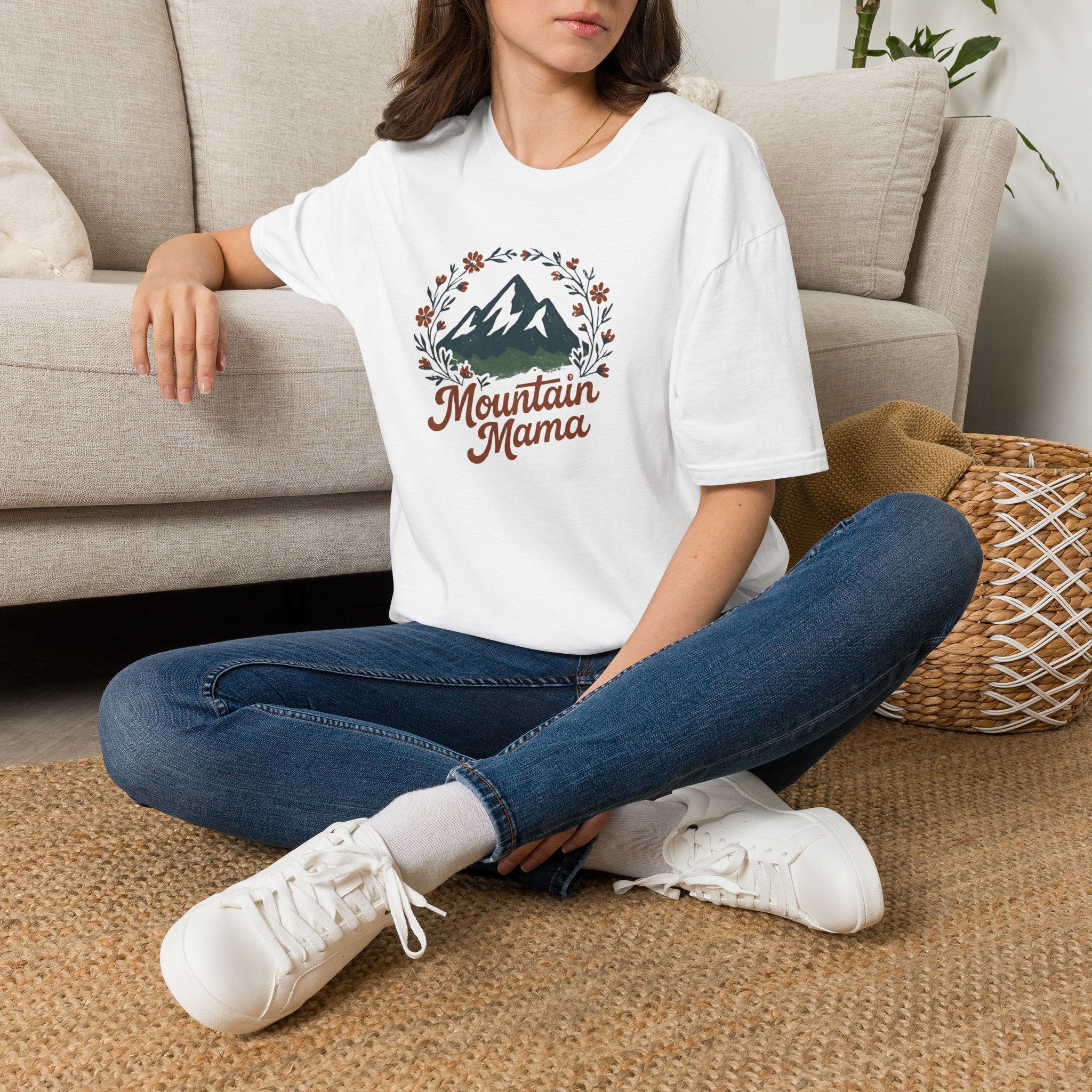 Mountain Mama T-Shirt — Floral Mountain Graphic Tee for Outdoor Moms