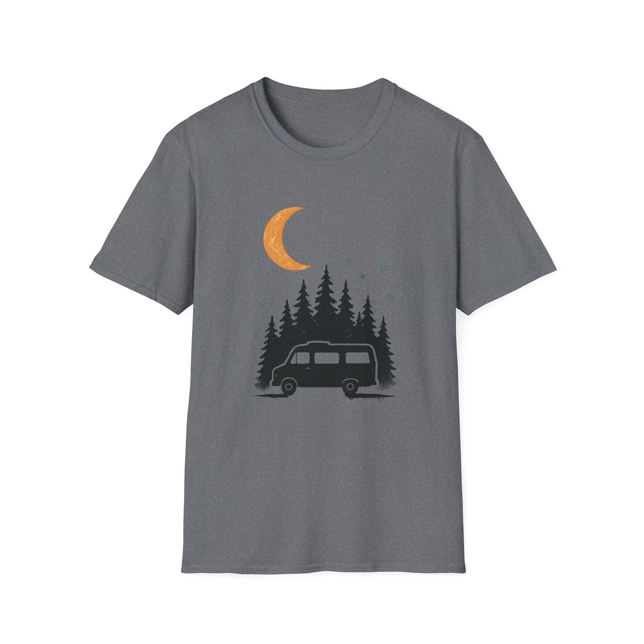 T-Shirt: Retro Camper Night Moon Tee — Forest Van Camping Graphic