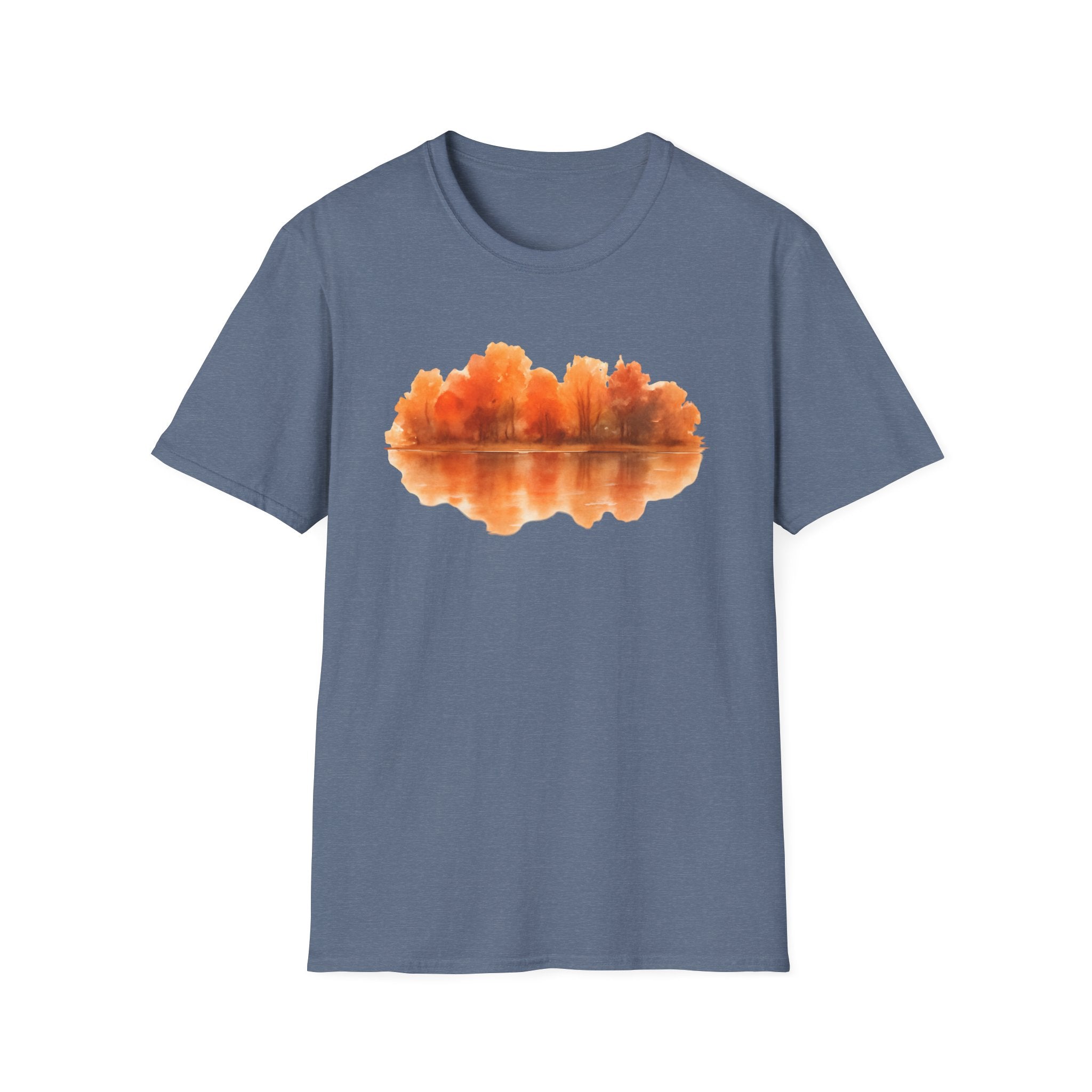 Autumn Lake Reflection T-Shirt — Orange Fall Trees Graphic Tee
