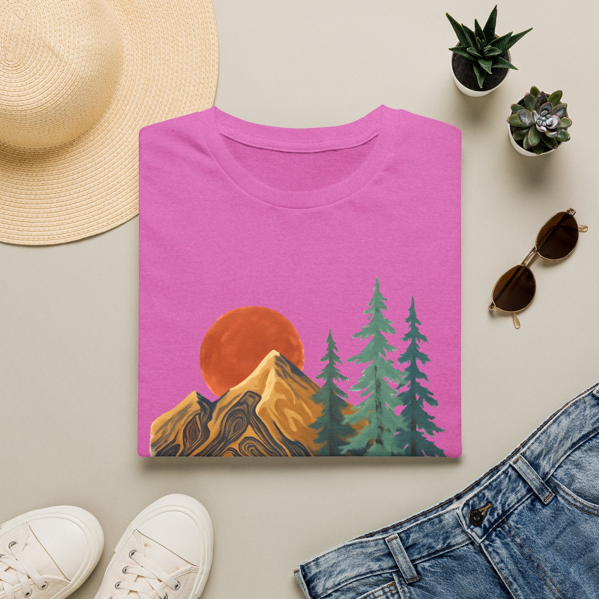 Mountain Sunset T-Shirt — Vintage Pine Forest Graphic