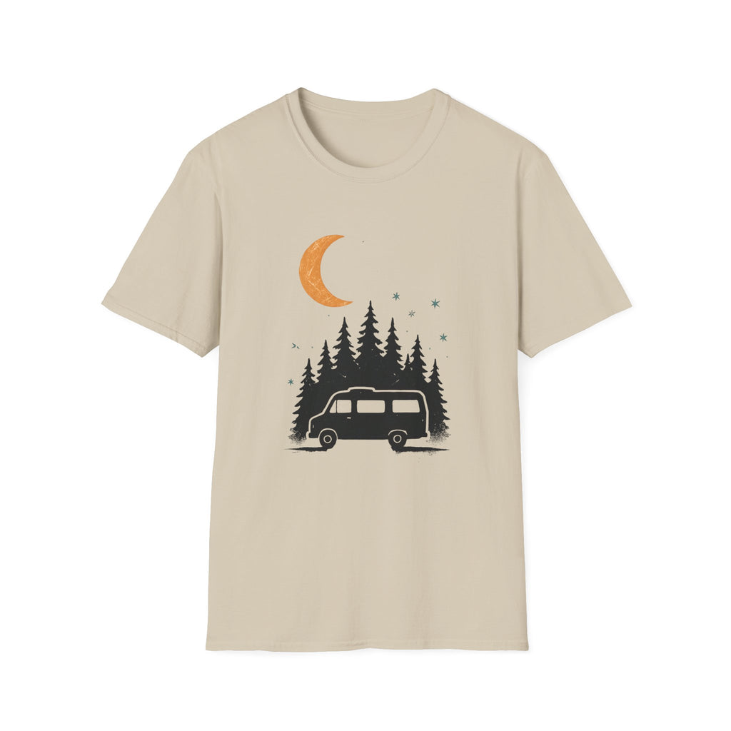 T-Shirt: Retro Camper Night Moon Tee — Forest Van Camping Graphic