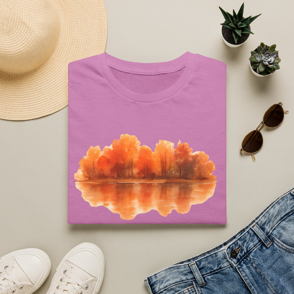 Autumn Lake Reflection T-Shirt — Orange Fall Trees Graphic Tee