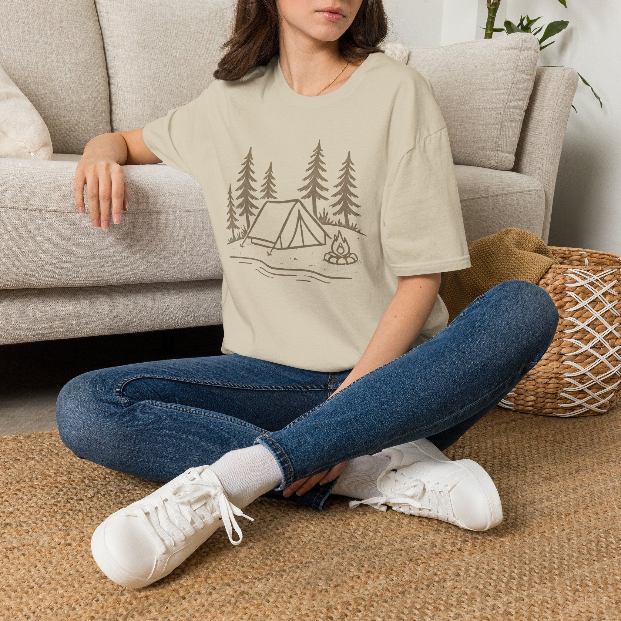Camping Tent Graphic T-Shirt — Minimal Forest Campsite Tee