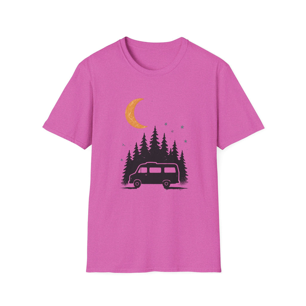 T-Shirt: Retro Camper Night Moon Tee — Forest Van Camping Graphic