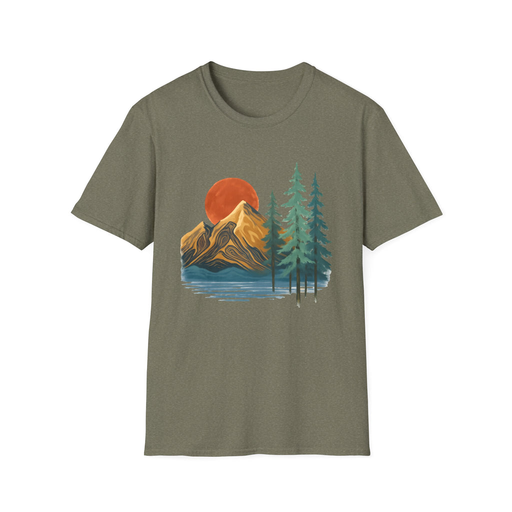 Mountain Sunset T-Shirt — Vintage Pine Forest Graphic