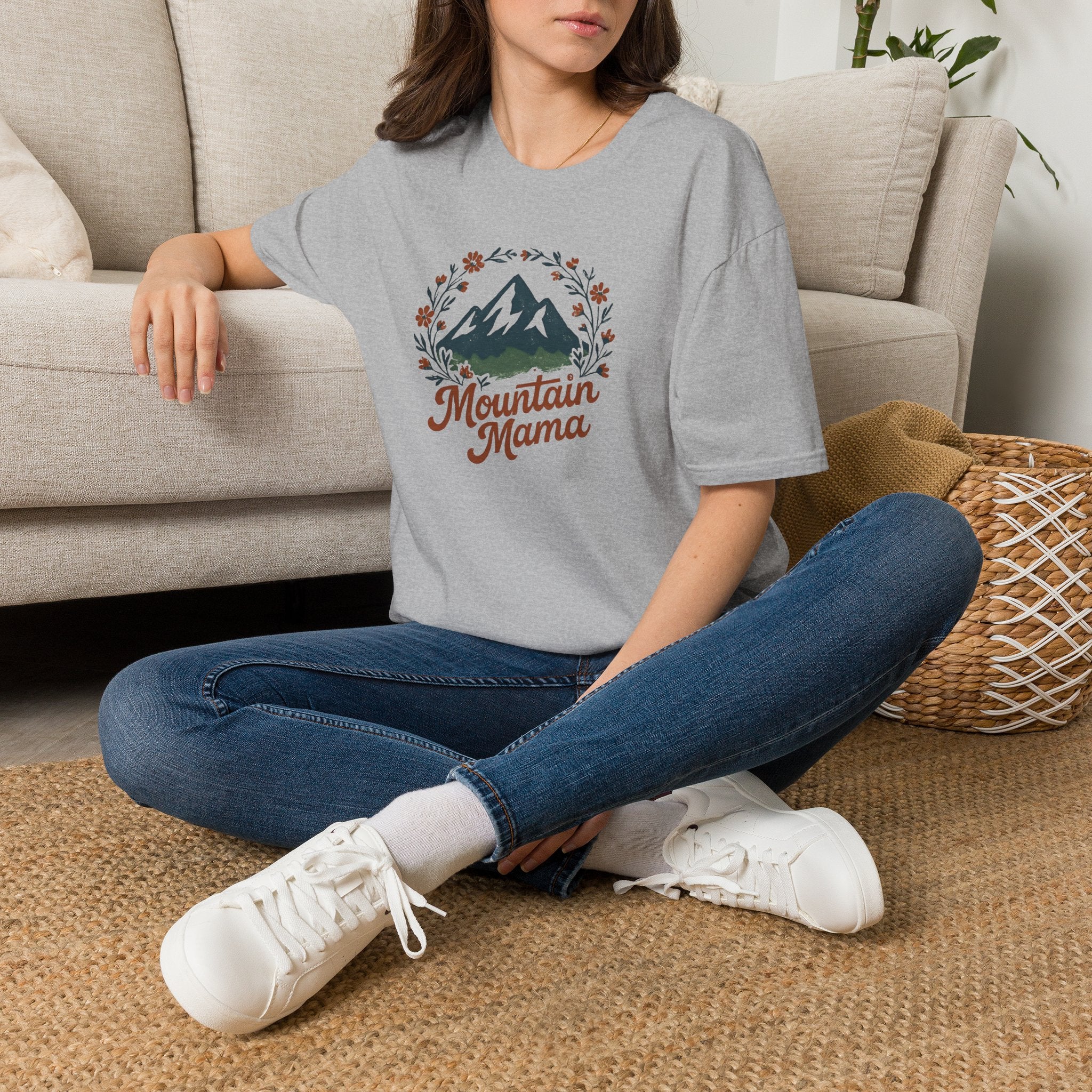 Mountain Mama T-Shirt — Floral Mountain Graphic Tee for Outdoor Moms