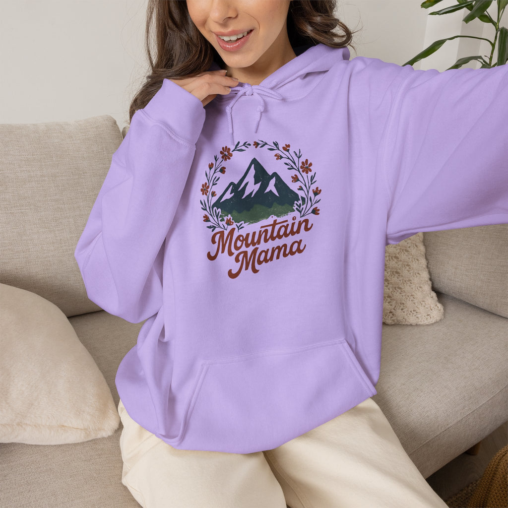 Mountain Mama Hoodie — Floral Mountain Graphic Pullover for Outdoor Moms