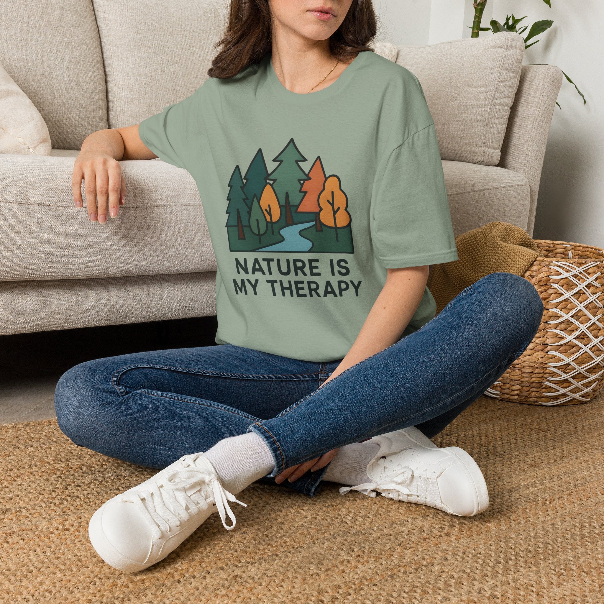 Nature Is My Therapy T-Shirt — Scenic Forest River Graphic Tee