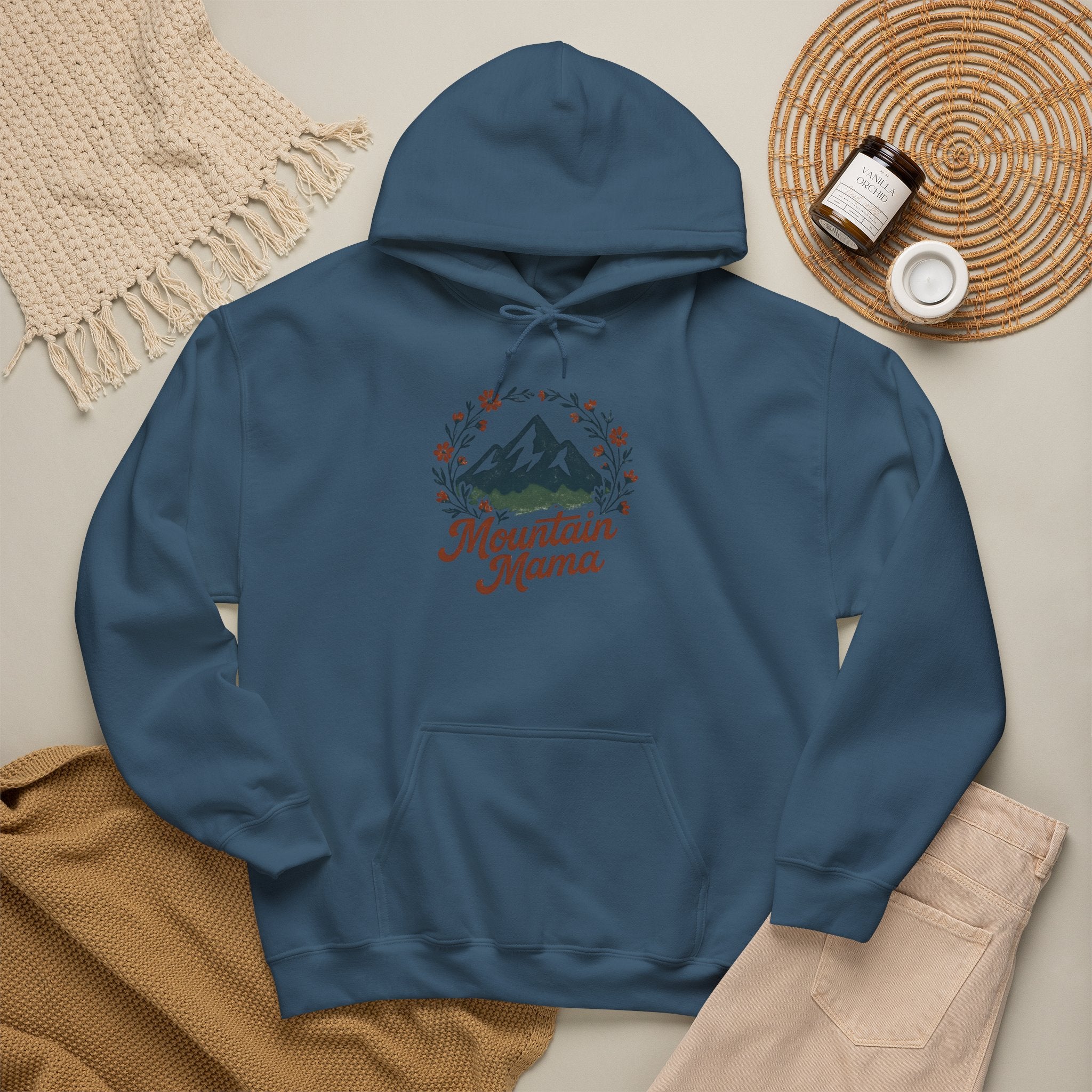 Mountain Mama Hoodie — Floral Mountain Graphic Pullover for Outdoor Moms