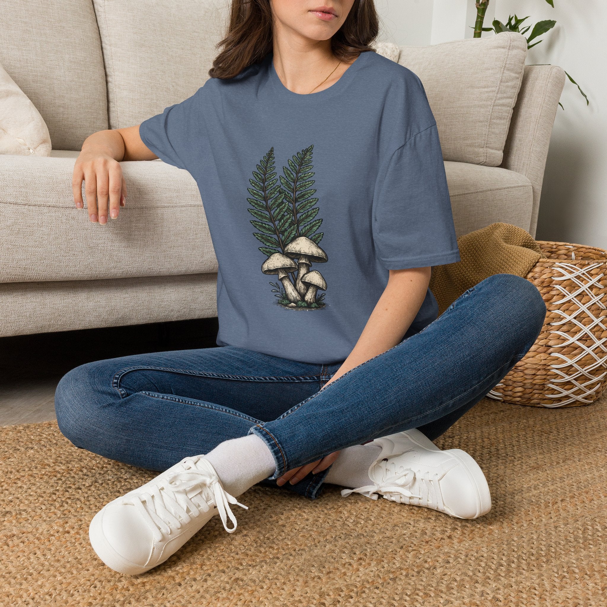 Fern & Mushroom Botanical Tee — Nature-Inspired Graphic T-Shirt