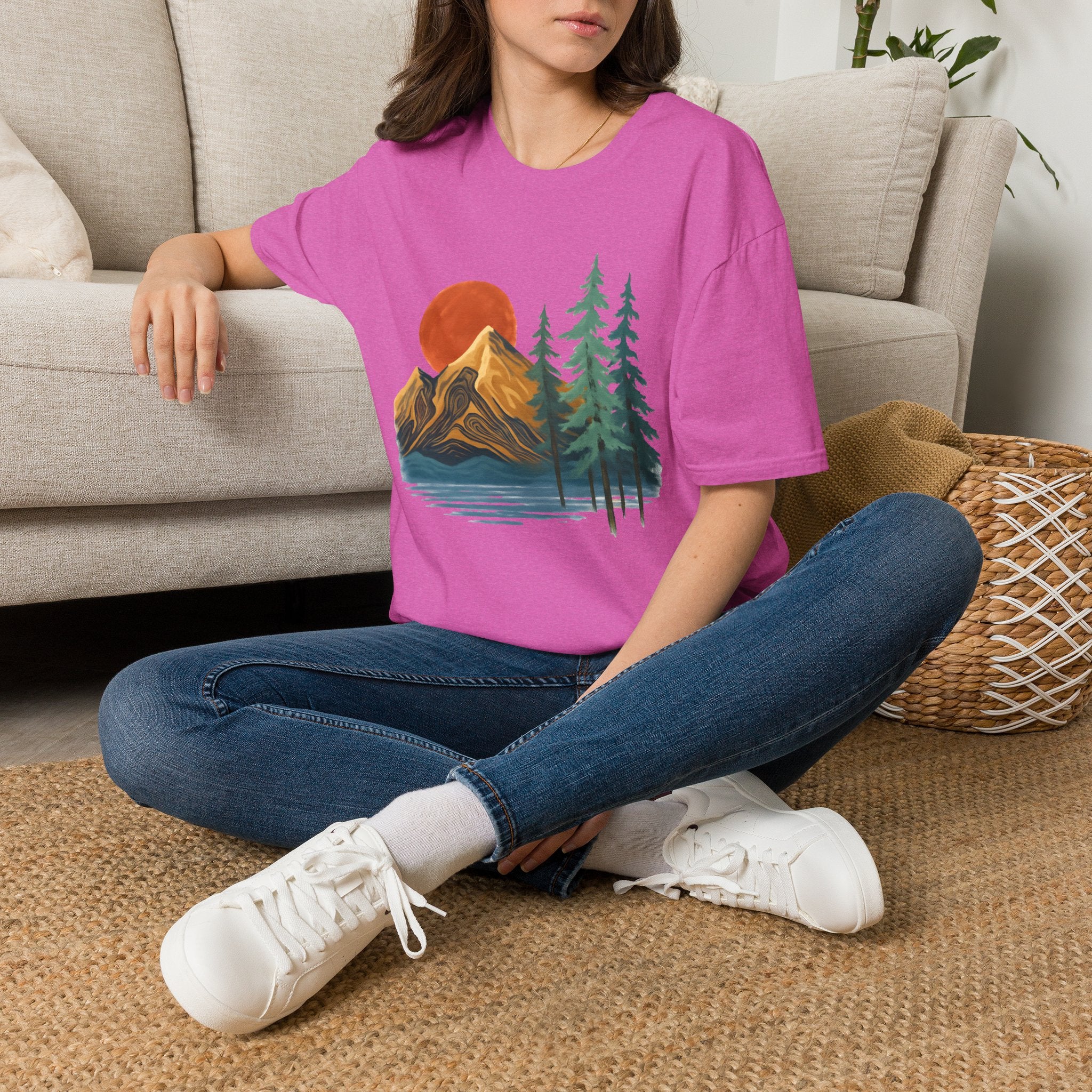 Mountain Sunset T-Shirt — Vintage Pine Forest Graphic