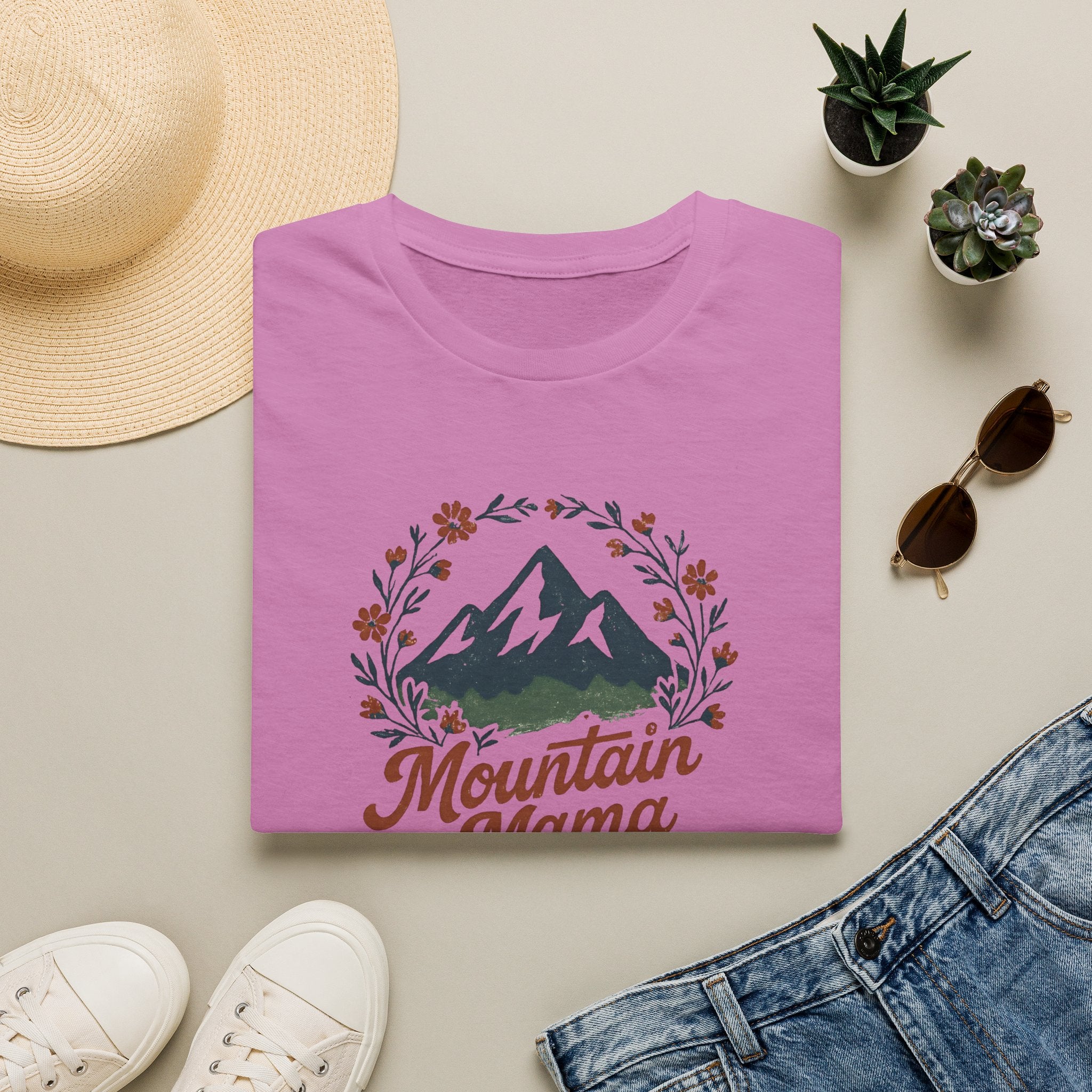 Mountain Mama T-Shirt — Floral Mountain Graphic Tee for Outdoor Moms