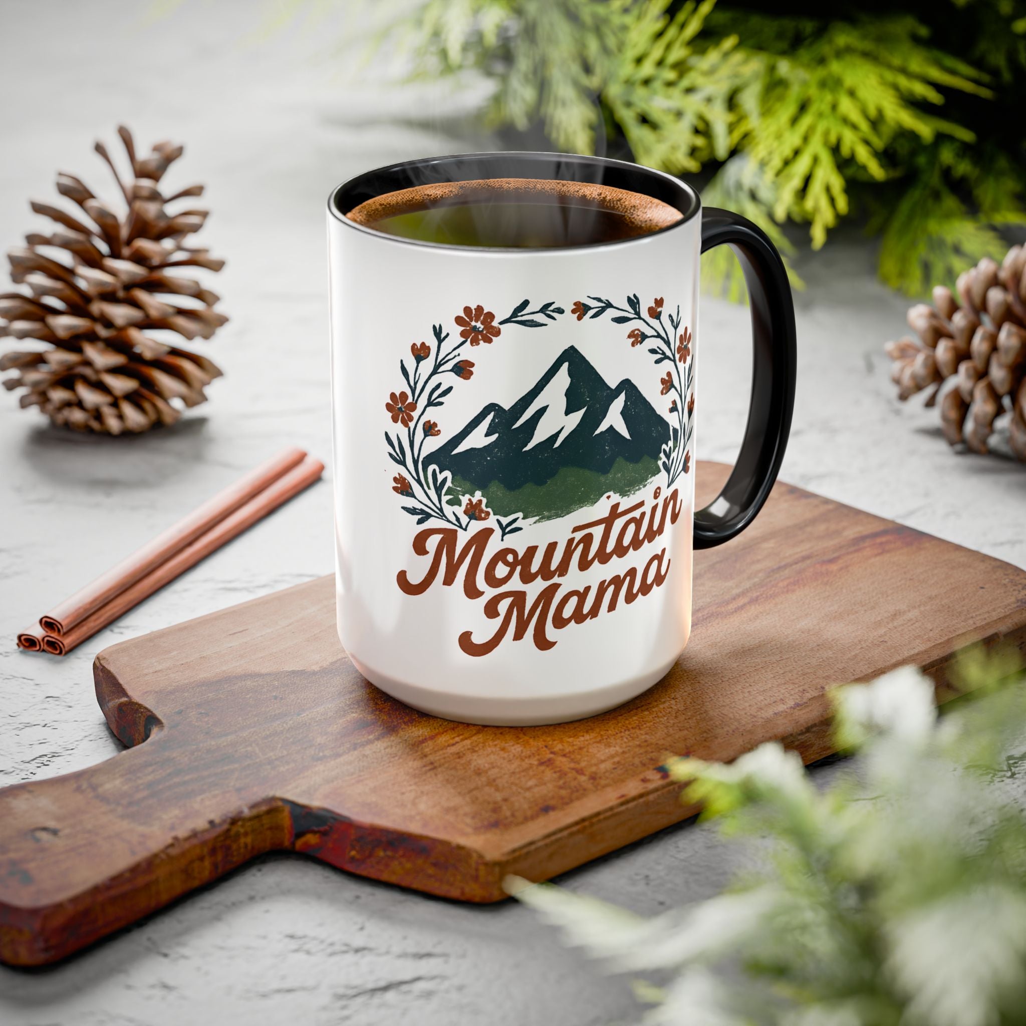 Mountain Mama Coffee Mug — 11oz & 15oz Floral Mountain Ceramic Mug