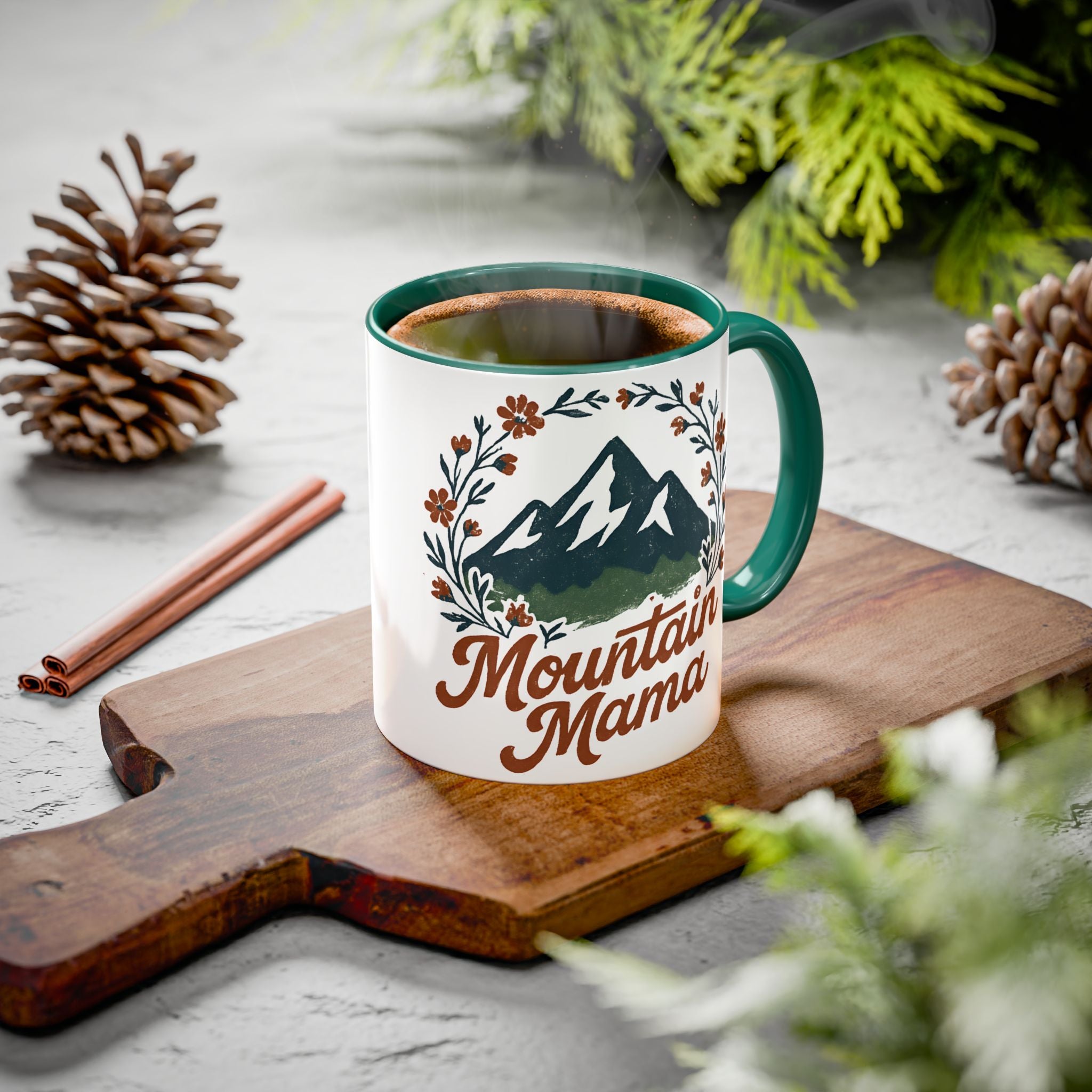 Mountain Mama Coffee Mug — 11oz & 15oz Floral Mountain Ceramic Mug